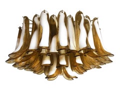 Pair Italian Ceiling Lamp, Glass Petal, Murano