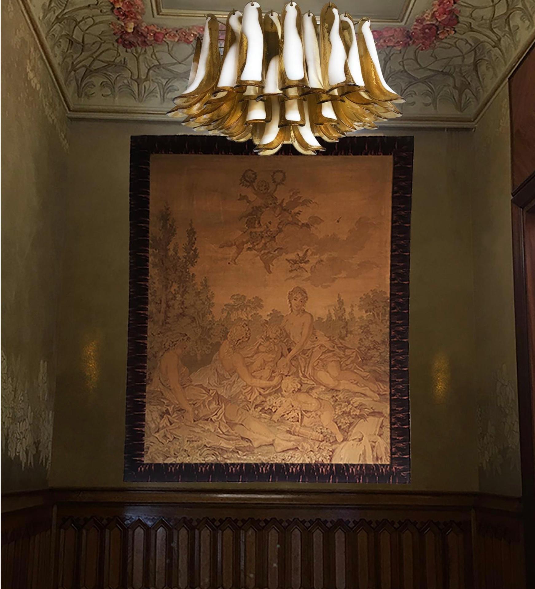 Pair Italian Ceiling Lamp, Glass Petal, Murano For Sale 3