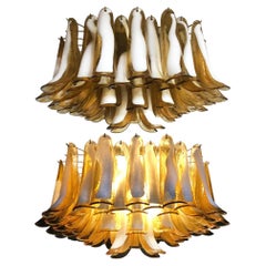 Pair Italian Ceiling Lamp, Glass Petal, Murano