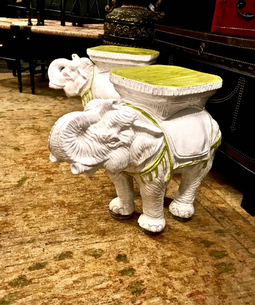 Mid-Century Modern Pair Italian Ceramic Elephant Garden Stools or Tables