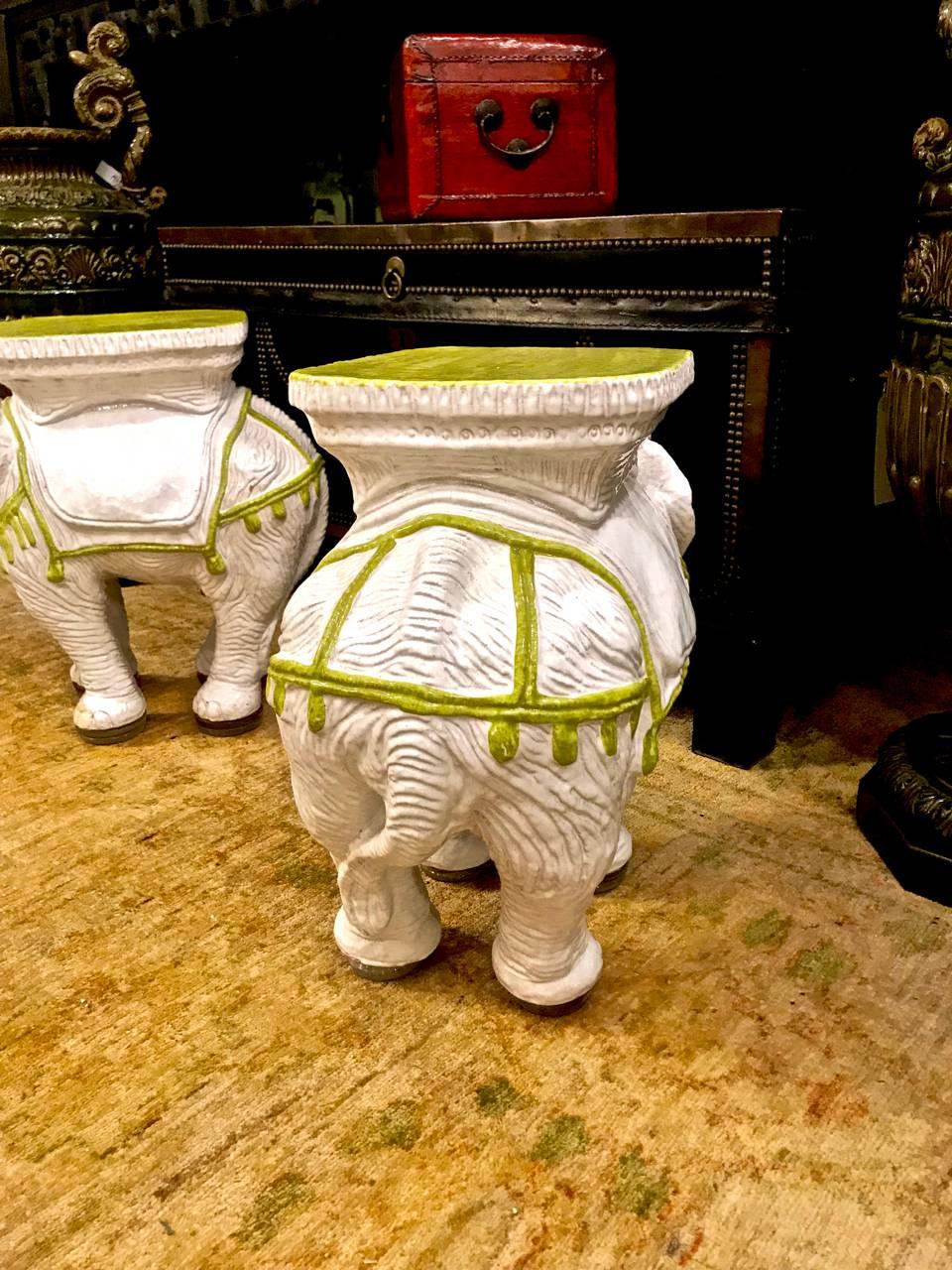 Cast Pair Italian Ceramic Elephant Garden Stools or Tables