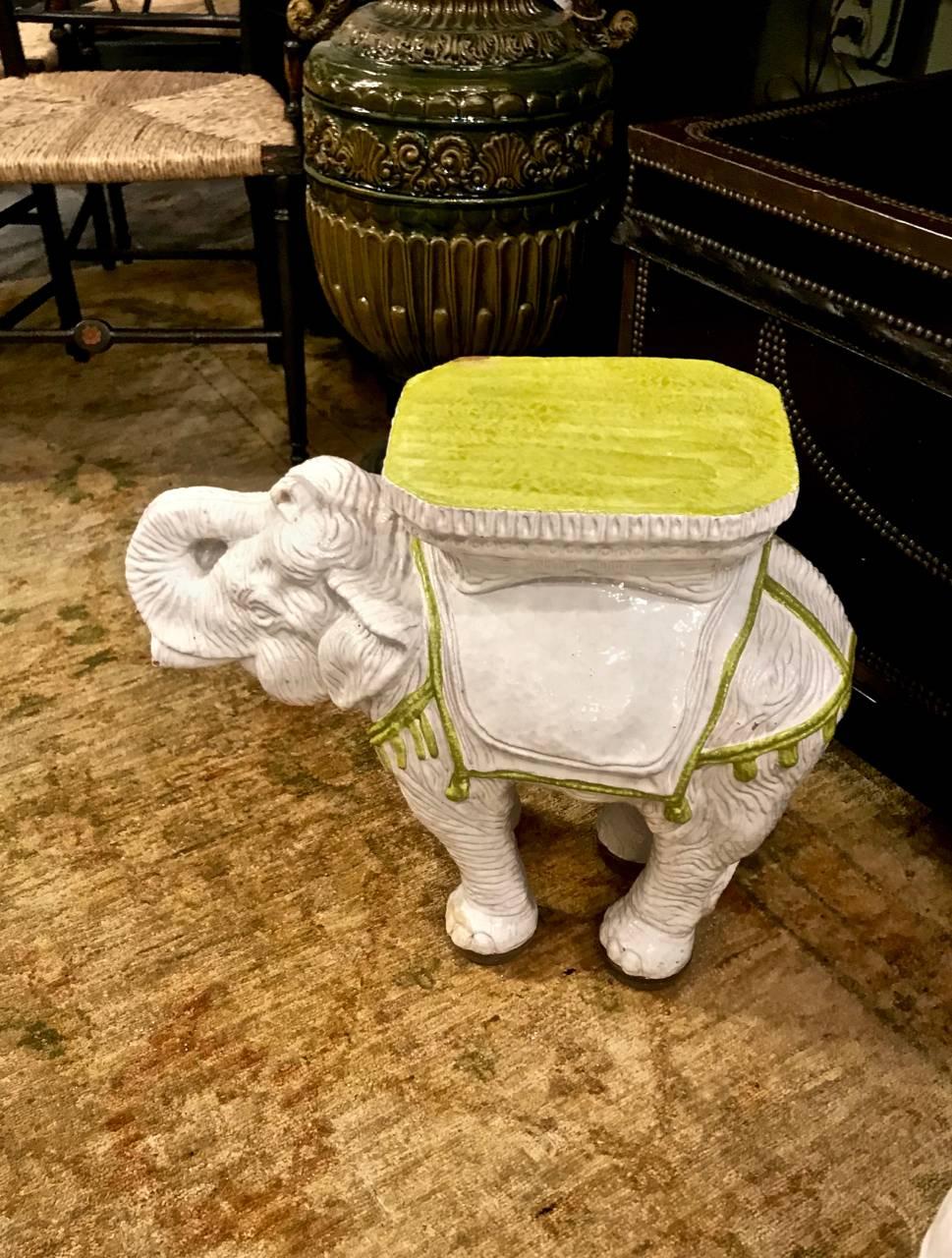 Pair Italian Ceramic Elephant Garden Stools or Tables In Good Condition In Pasadena, CA