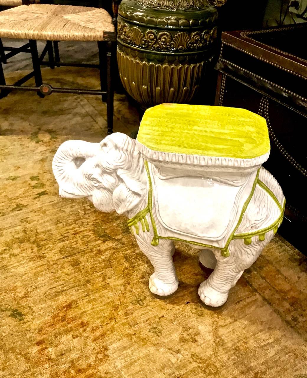 20th Century Pair Italian Ceramic Elephant Garden Stools or Tables