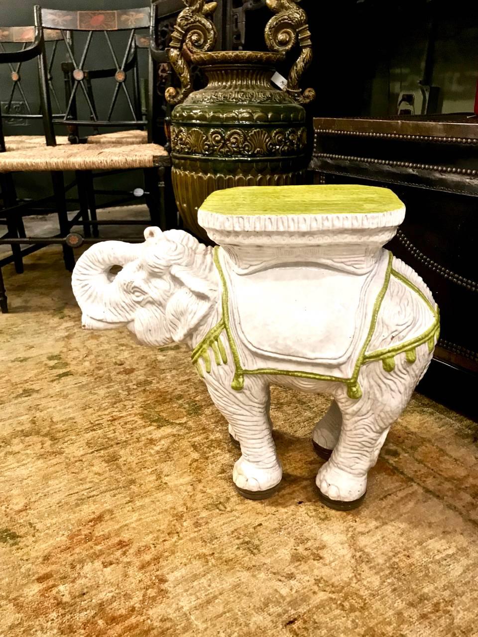 Pair Italian Ceramic Elephant Garden Stools or Tables 1