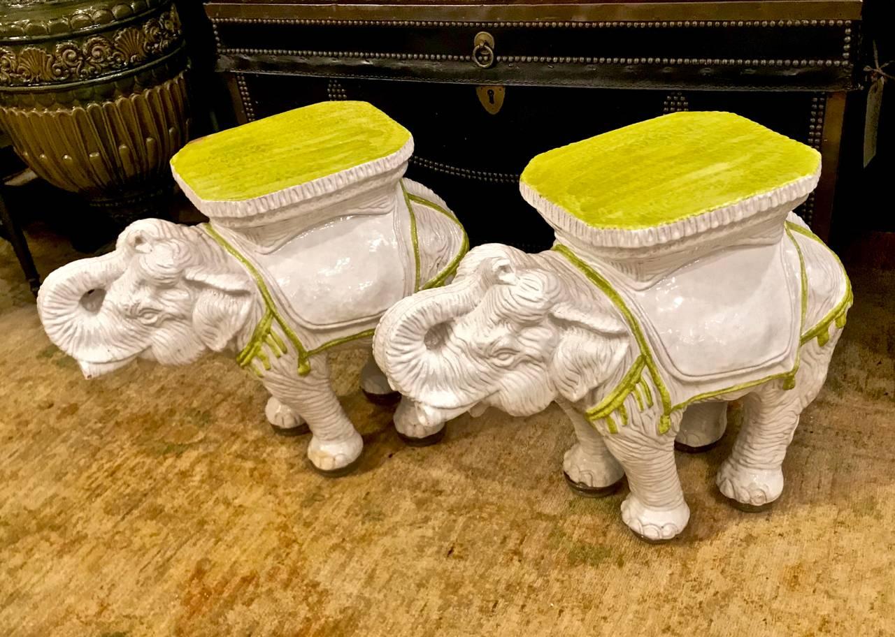 Pair Italian Ceramic Elephant Garden Stools or Tables 3