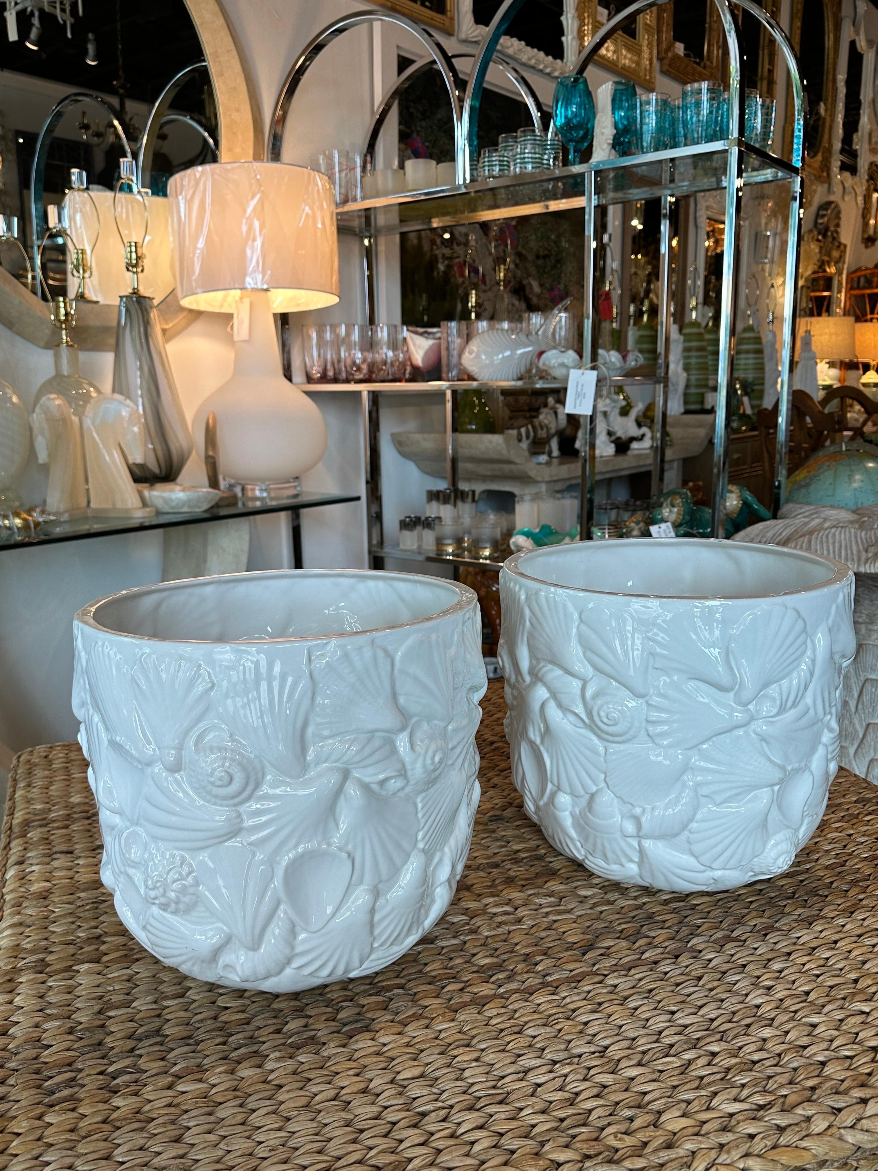 Pair Italian Ceramic Shell Seashell Flower Pots Planters Rosenthal Netter For Sale 3