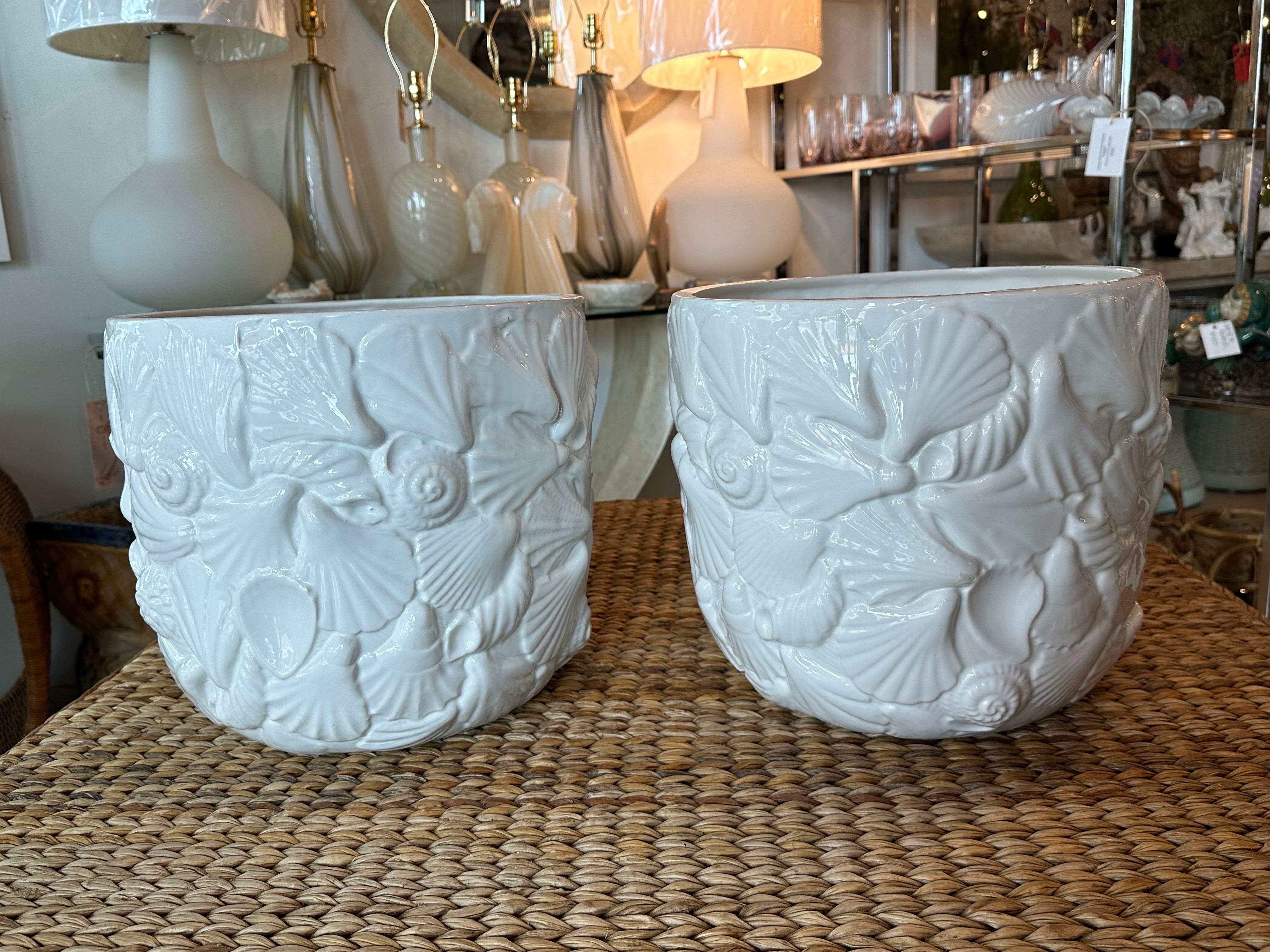Pair Italian Ceramic Shell Seashell Flower Pots Planters Rosenthal Netter For Sale 4