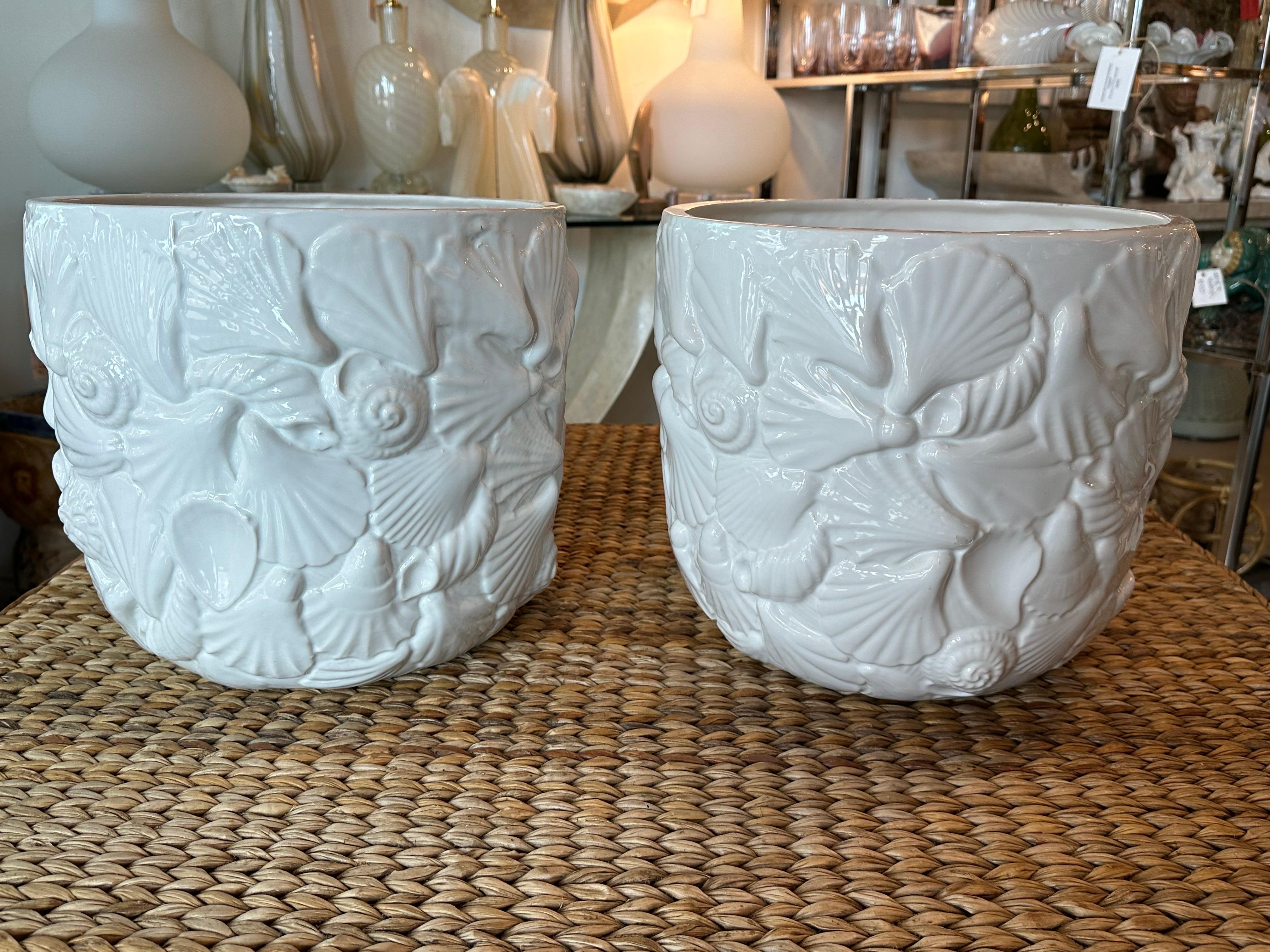 Pair Italian Ceramic Shell Seashell Flower Pots Planters Rosenthal Netter For Sale 5