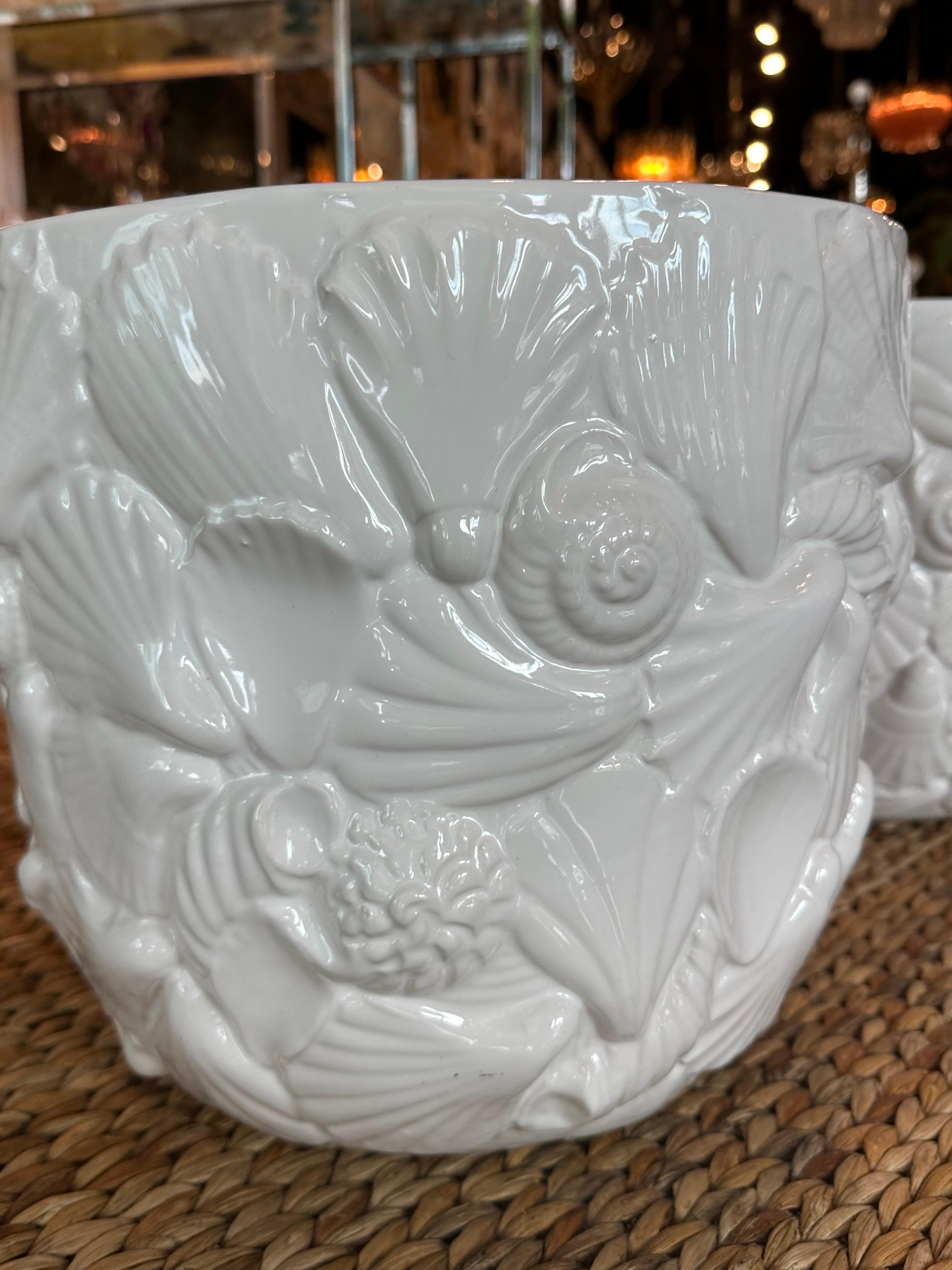 Pair Italian Ceramic Shell Seashell Flower Pots Planters Rosenthal Netter For Sale 6