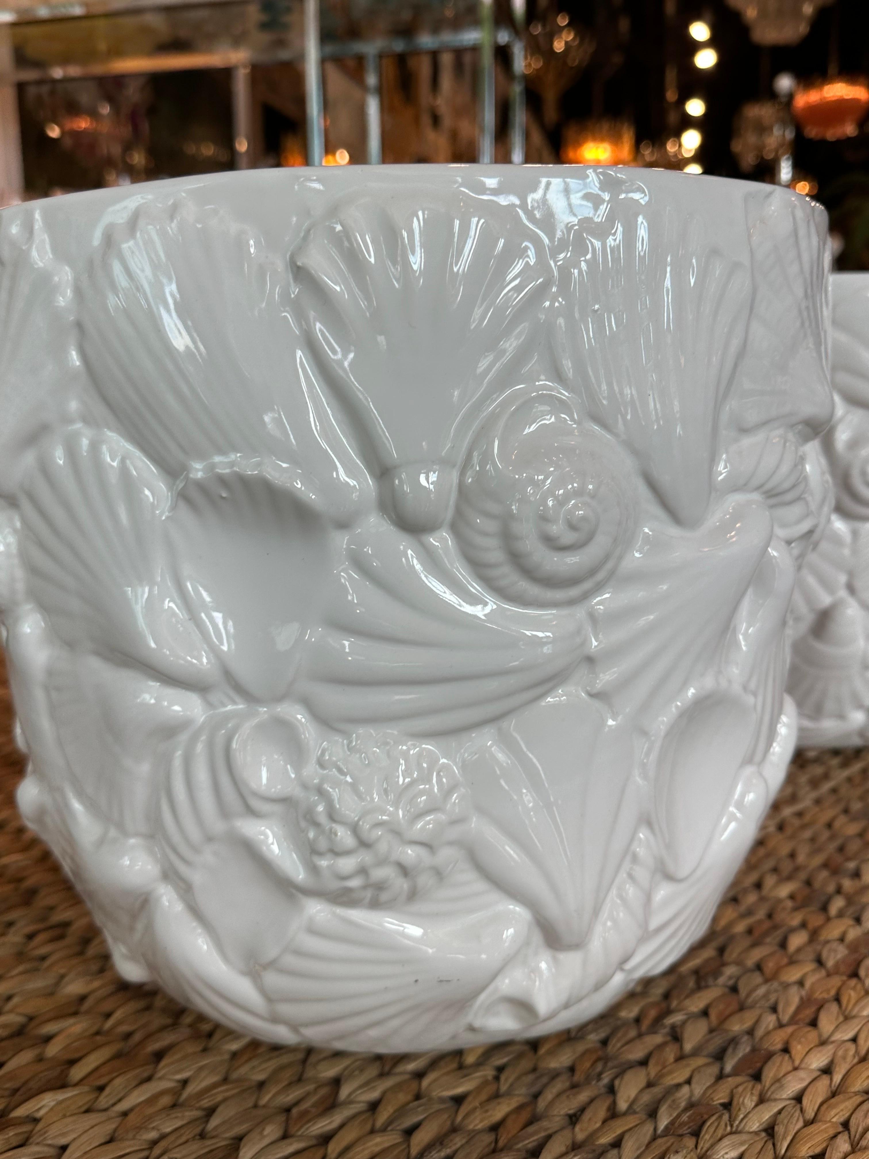 Pair Italian Ceramic Shell Seashell Flower Pots Planters Rosenthal Netter For Sale 5