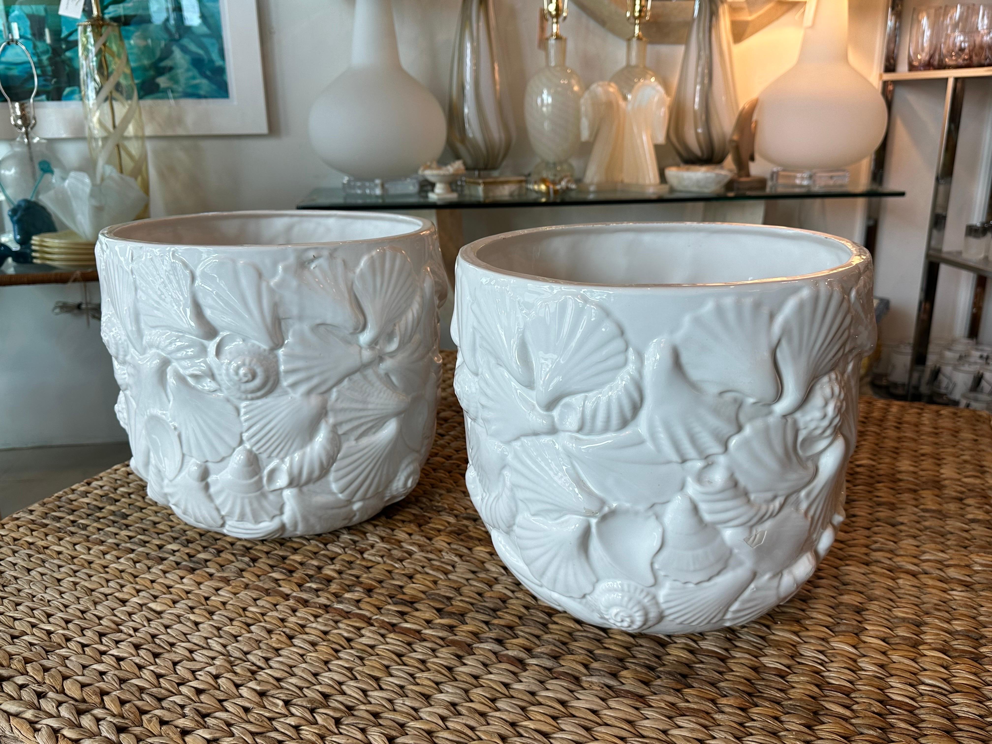 Pair Italian Ceramic Shell Seashell Flower Pots Planters Rosenthal Netter For Sale 7