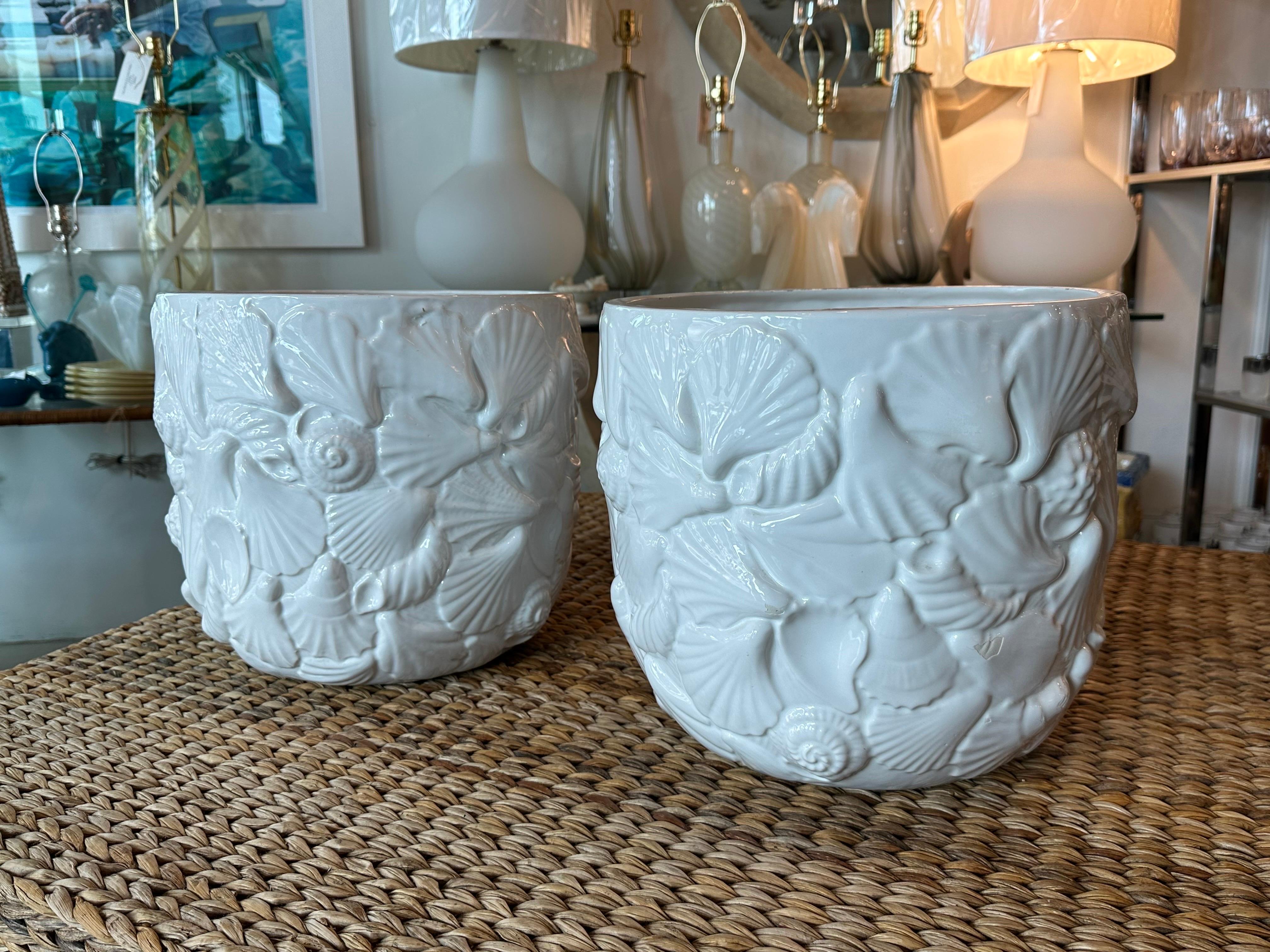 Pair Italian Ceramic Shell Seashell Flower Pots Planters Rosenthal Netter For Sale 9