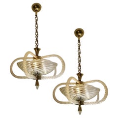 Pair Italian Chandelier by Barovier & Toso, Murano, 1940s