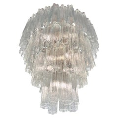 Pair Italian Chandelier in Transparent Murano Glass