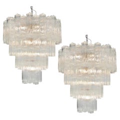 Pair Italian Chandelier in Transparent Murano Glass