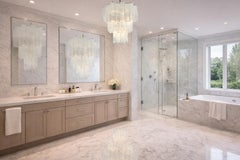 Pair Italian Chandeliers in Murano Alabaster Glass