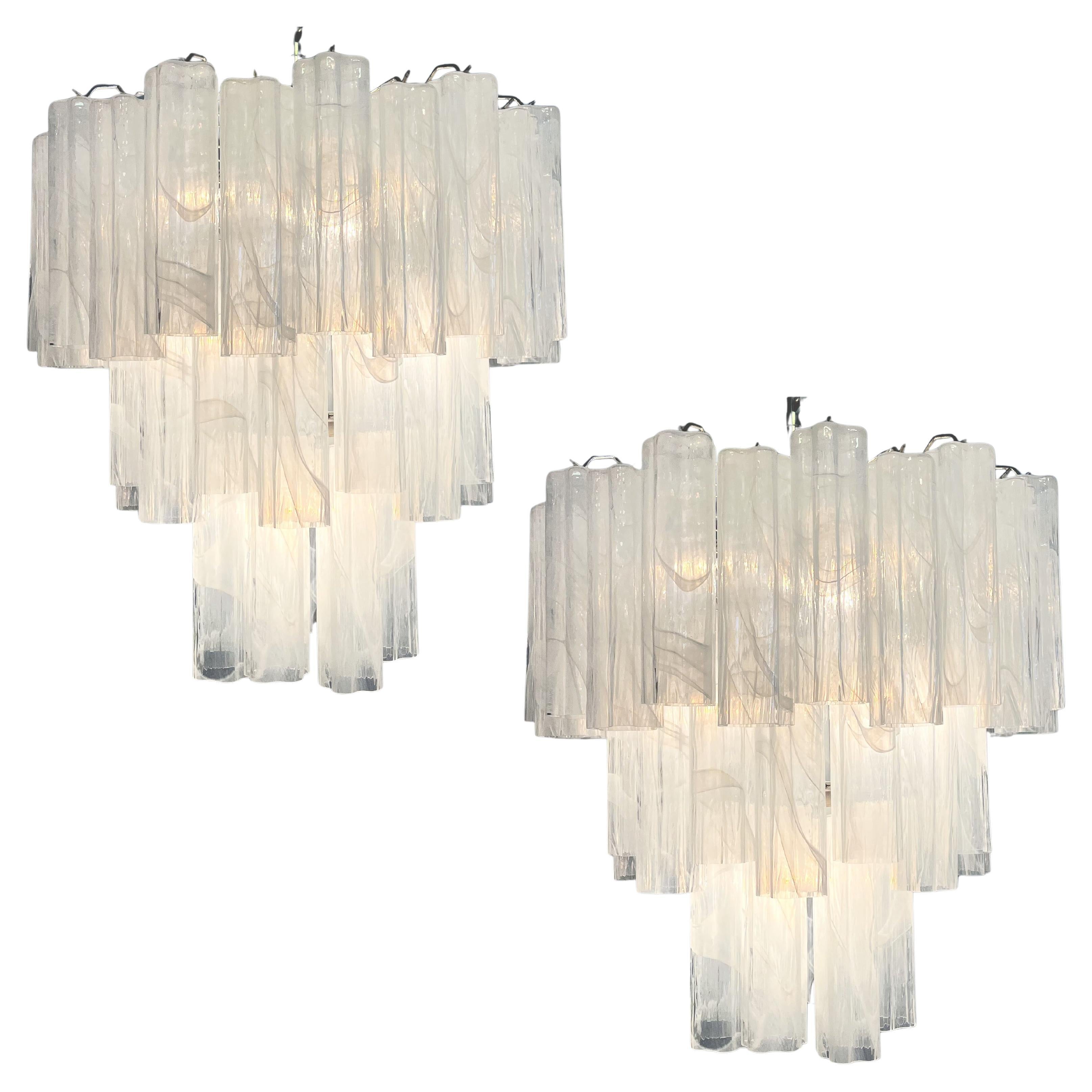 Pair Italian Chandeliers in Murano Alabaster Glass