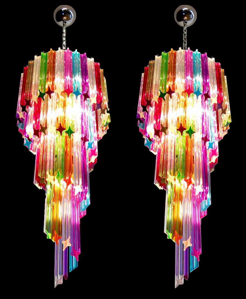 Pair Italian Chandeliers Arlecchino Glass. Murano, 1990s In Excellent Condition For Sale In Budapest, HU