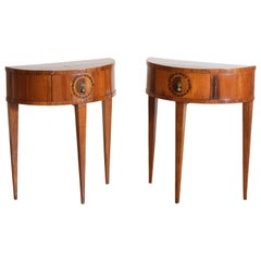 Pair of Italian Cherrywood & Inlaid 1-Drawer Demilune Bedside Tables, circa 1835