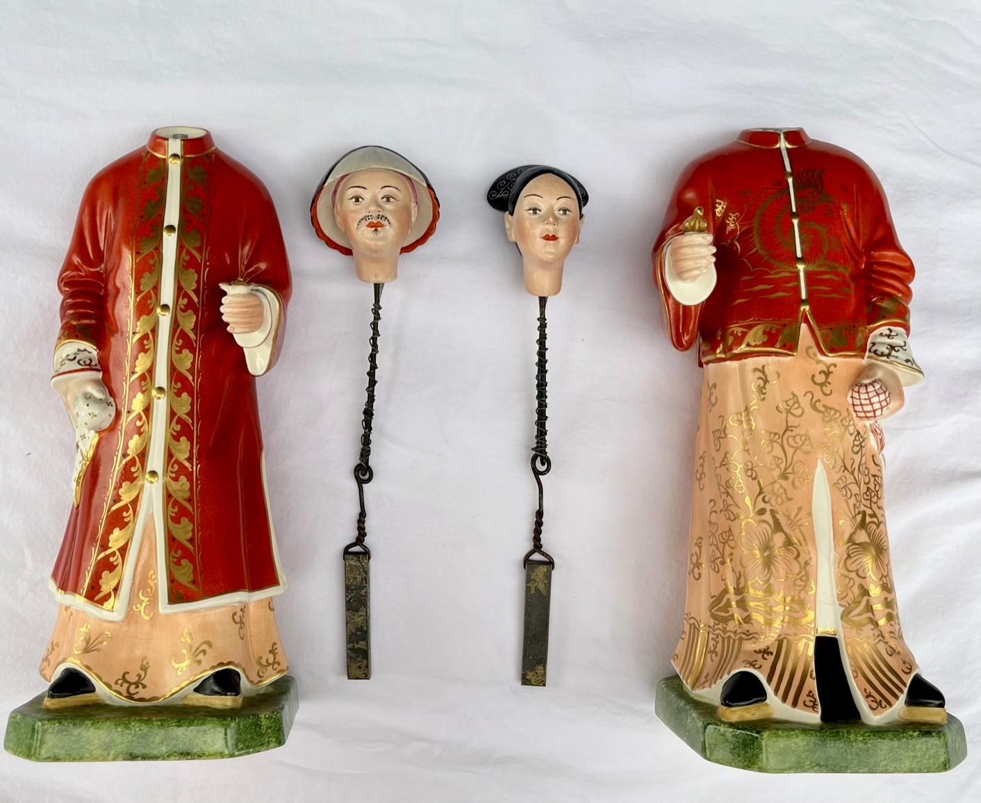 Paire de figurines en porcelaine de chinoiseries italiennes à tête tombante, Mottahedeh, Italie.

Paire de figurines de Mandarins de style export chinois, avec tête hochant la tête, provenant de la Collectional et Rafi Mottahedeh, fondateurs de la