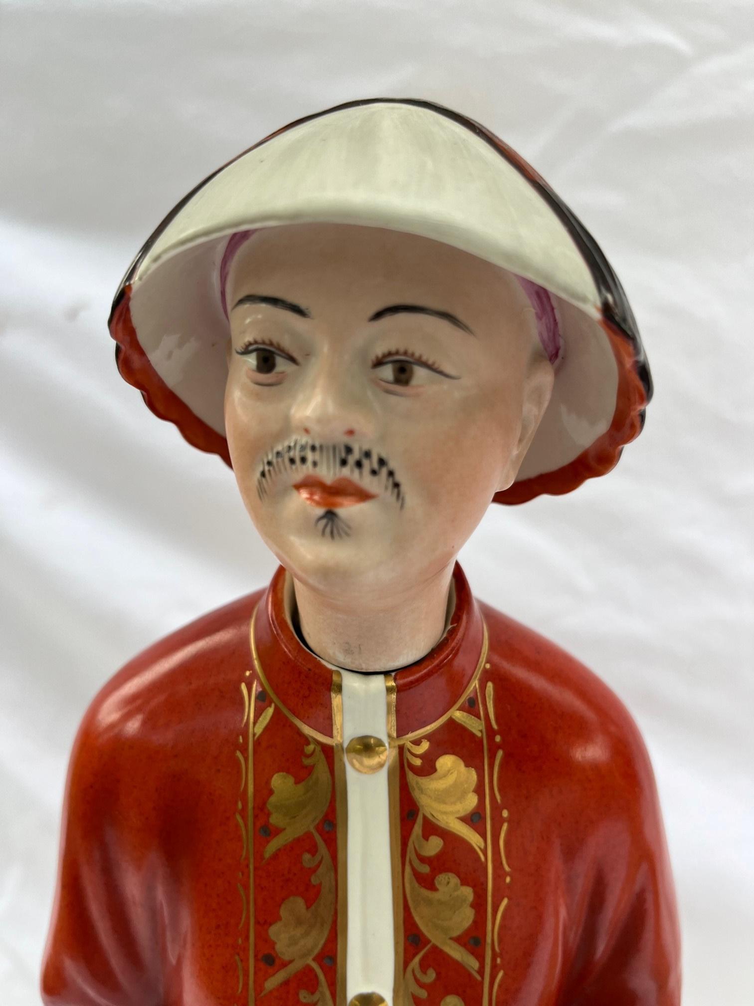 Pair Italian Chinoiseries Porcelain Nodding Head Figures, Mottahedeh, Italy. In Good Condition For Sale In Vero Beach, FL