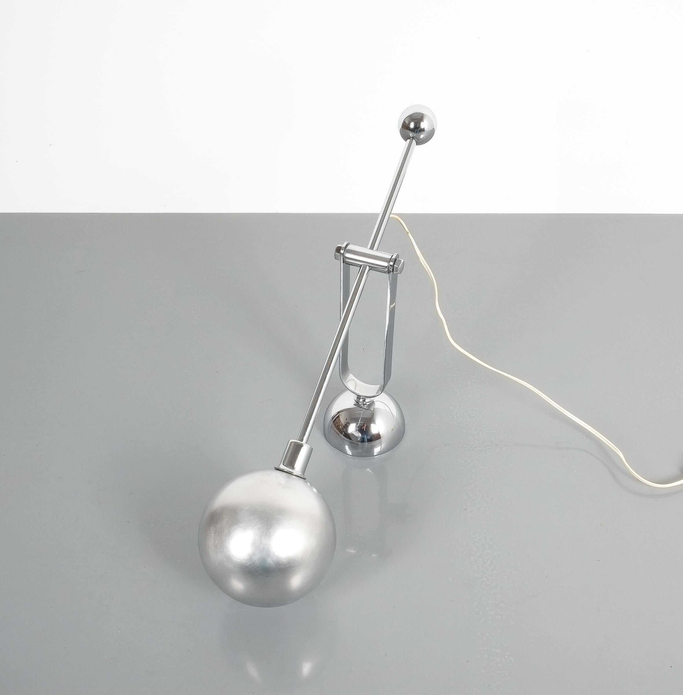 Aluminum Pair of Italian Chrome Counterweight Table Lamp by Sergio Asti