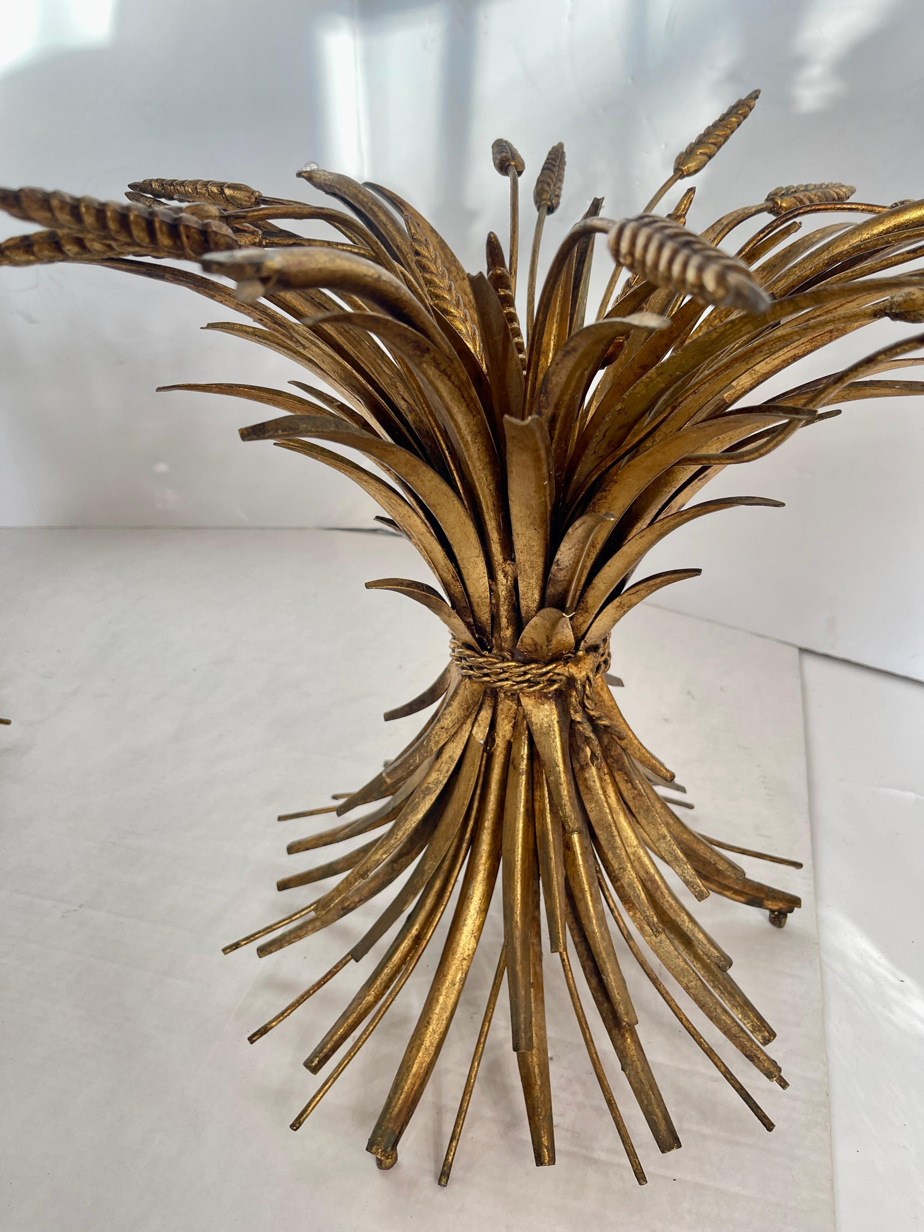 Pair Italian Coco Sheaf Of Wheat Gilt Side Tables, 1960s For Sale 3