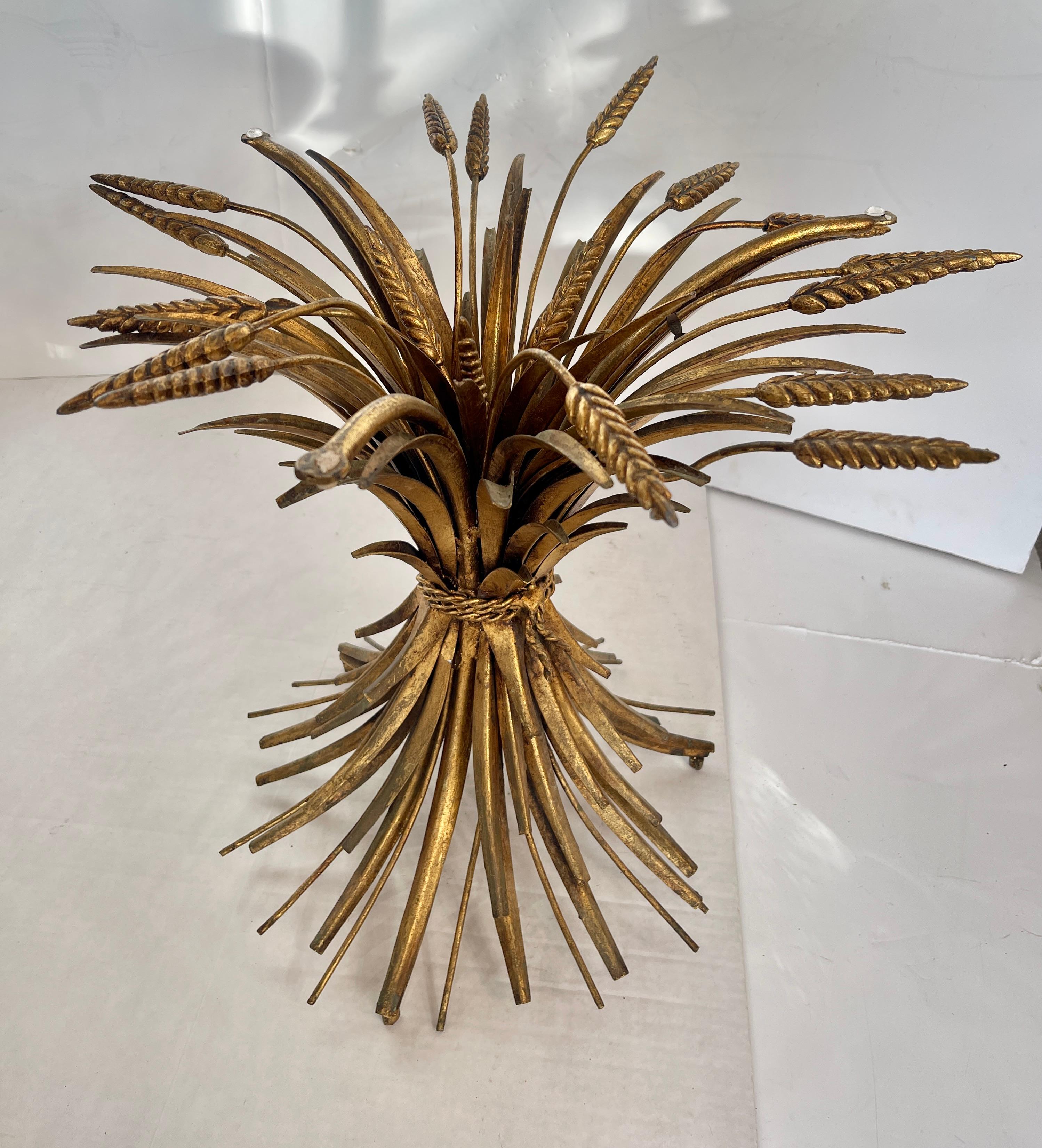 Hollywood Regency Pair Italian Coco Sheaf Of Wheat Gilt Side Tables, 1960s For Sale