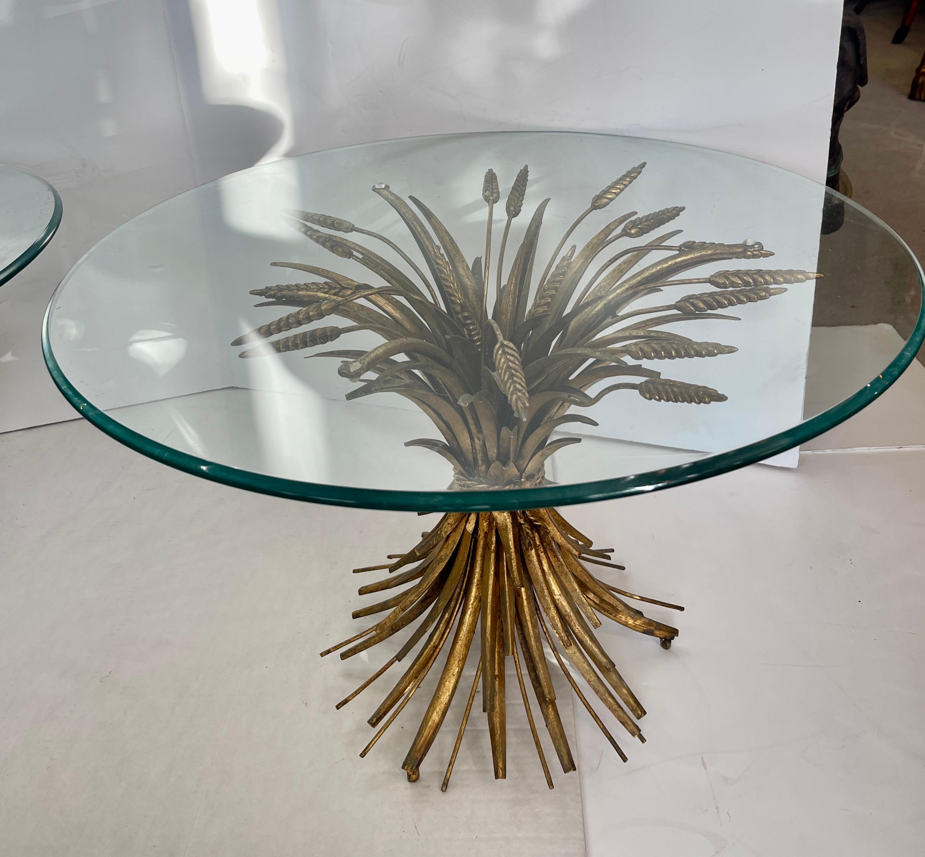 Hand-Crafted Pair Italian Coco Sheaf Of Wheat Gilt Side Tables, 1960s For Sale