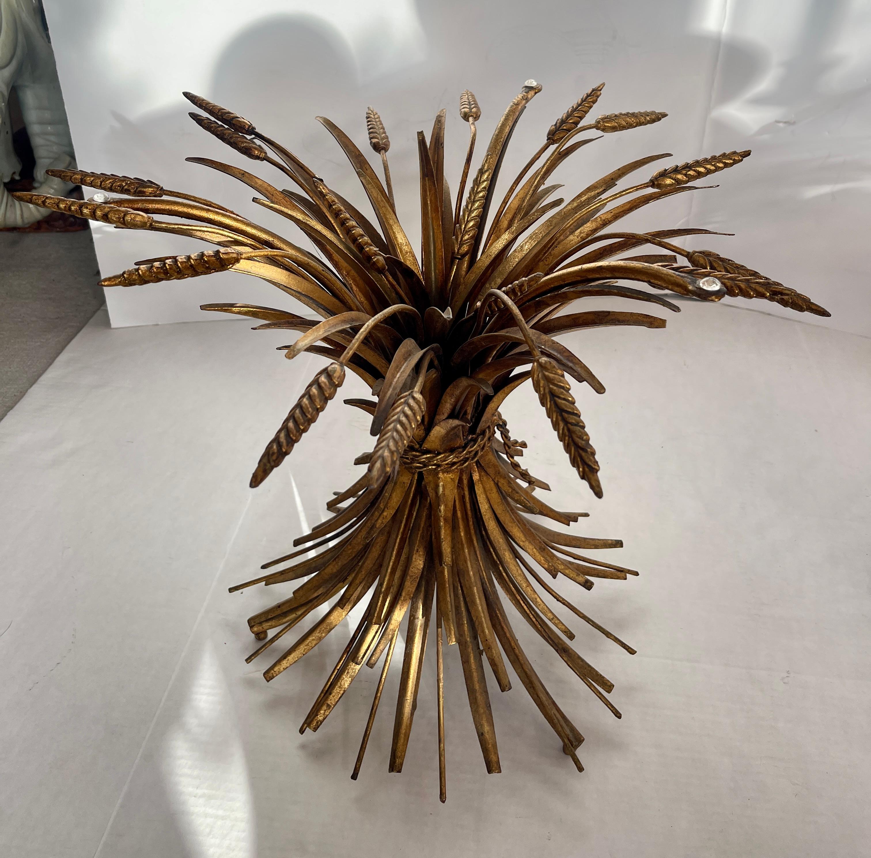 Mid-20th Century Pair Italian Coco Sheaf Of Wheat Gilt Side Tables, 1960s For Sale