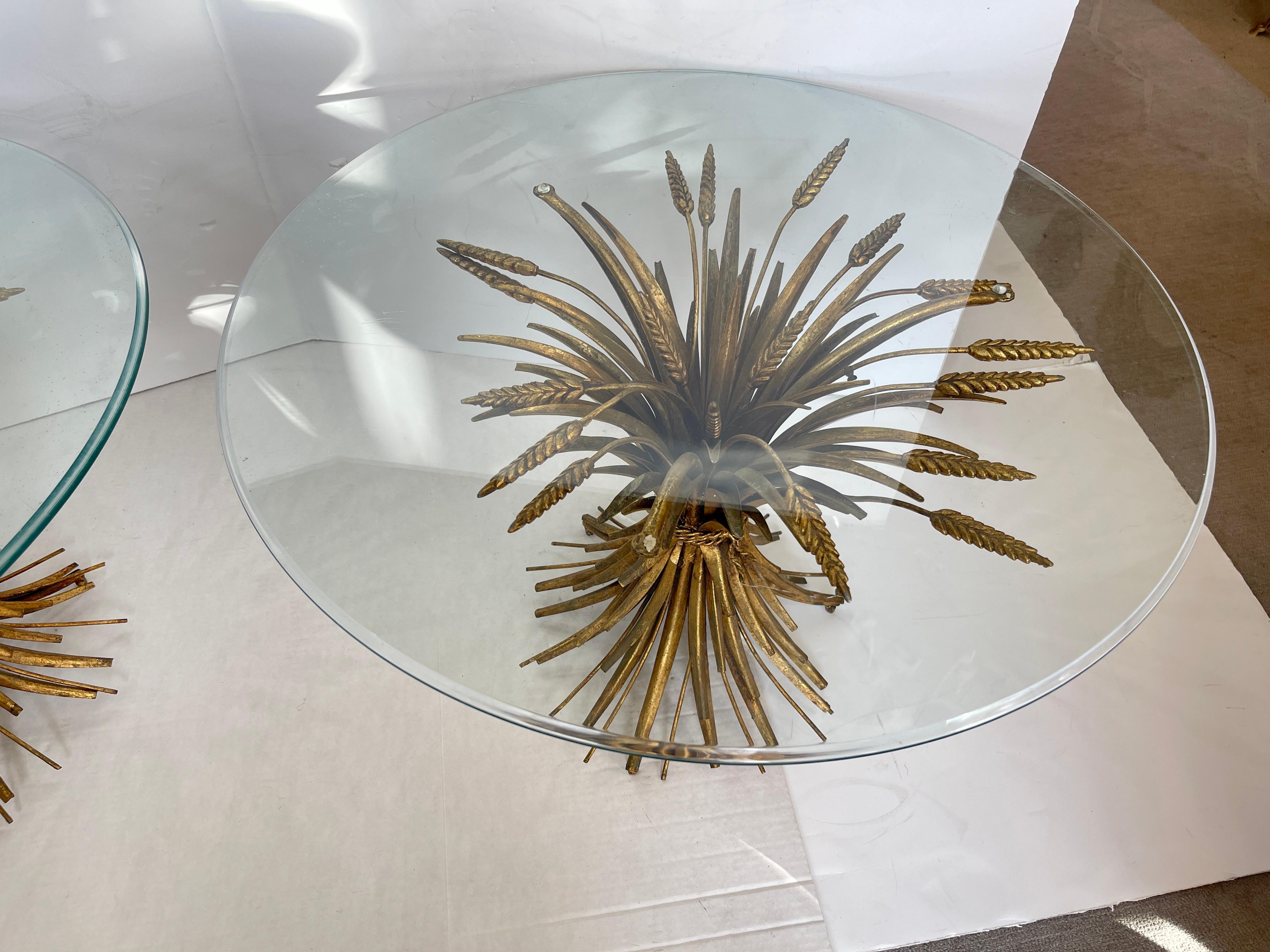Metal Pair Italian Coco Sheaf Of Wheat Gilt Side Tables, 1960s For Sale