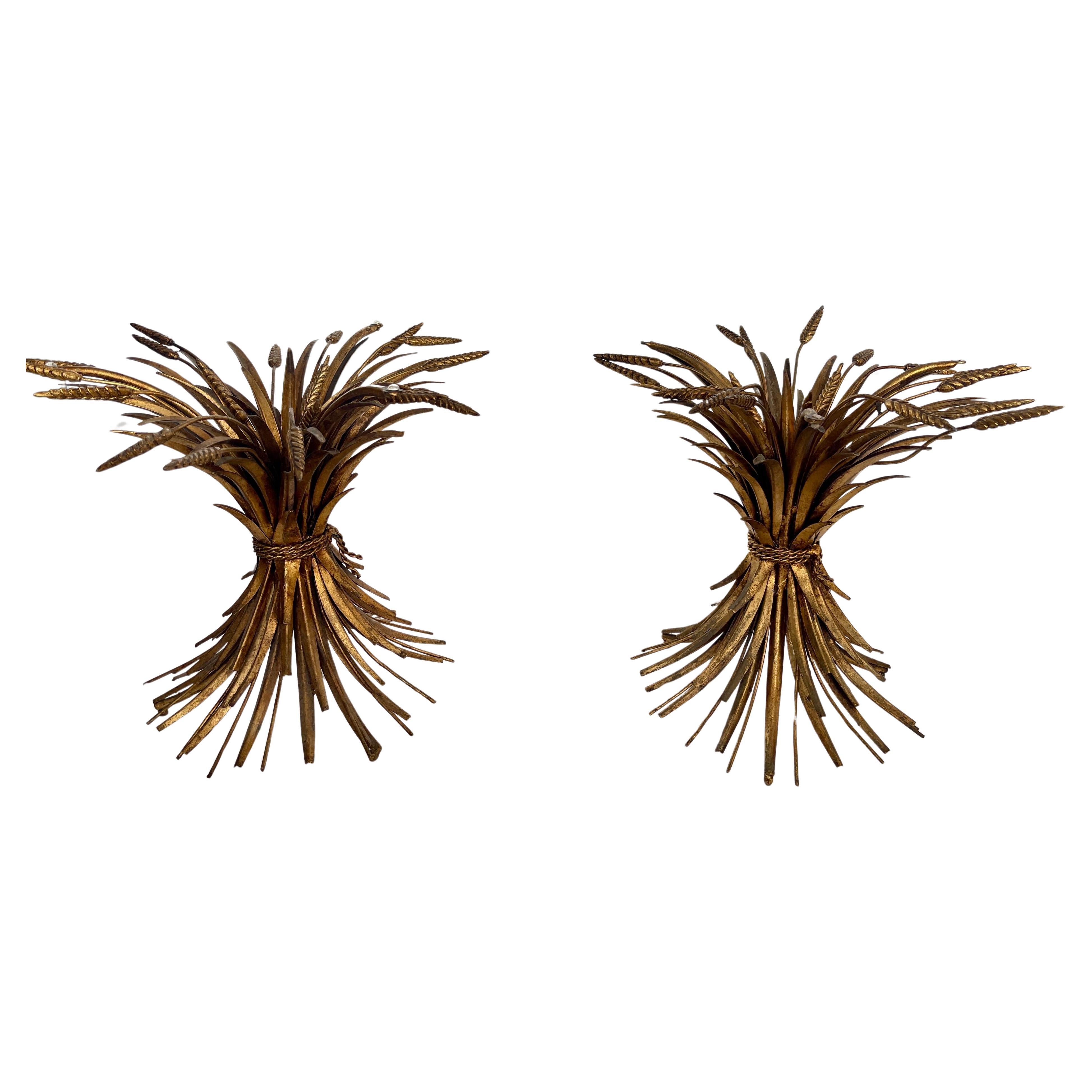 Pair Italian Coco Sheaf Of Wheat Gilt Side Tables, 1960s For Sale