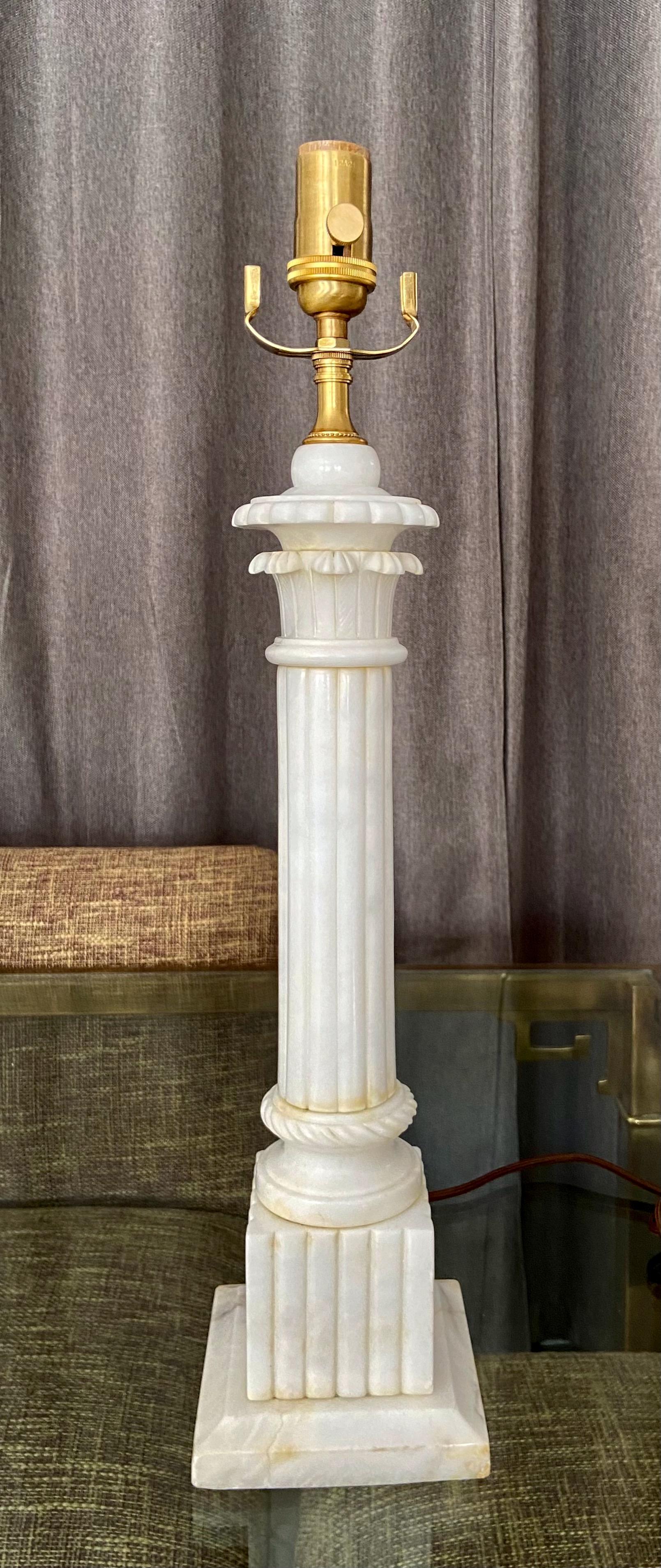 Pair Italian Column Neoclassic Alabaster Table Lamps 4