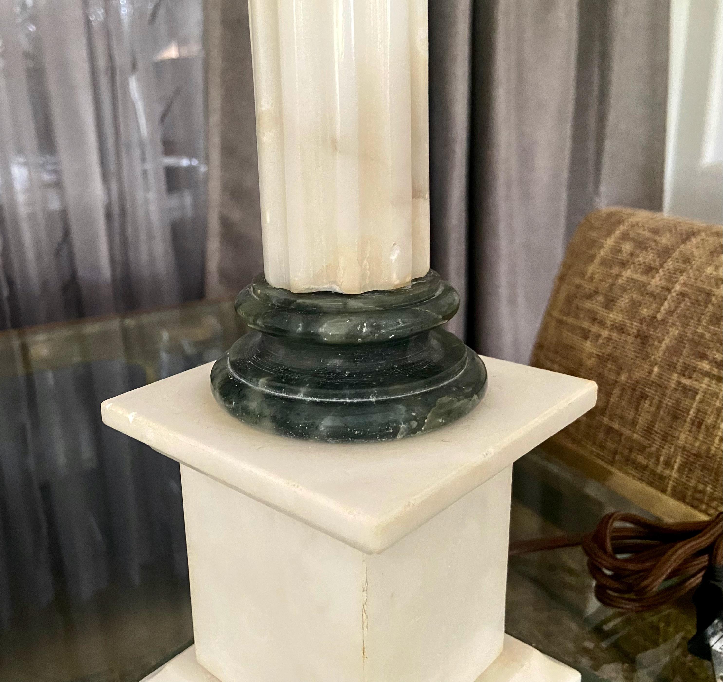 Pair Italian Column Neoclassic Alabaster Table Lamps For Sale 5