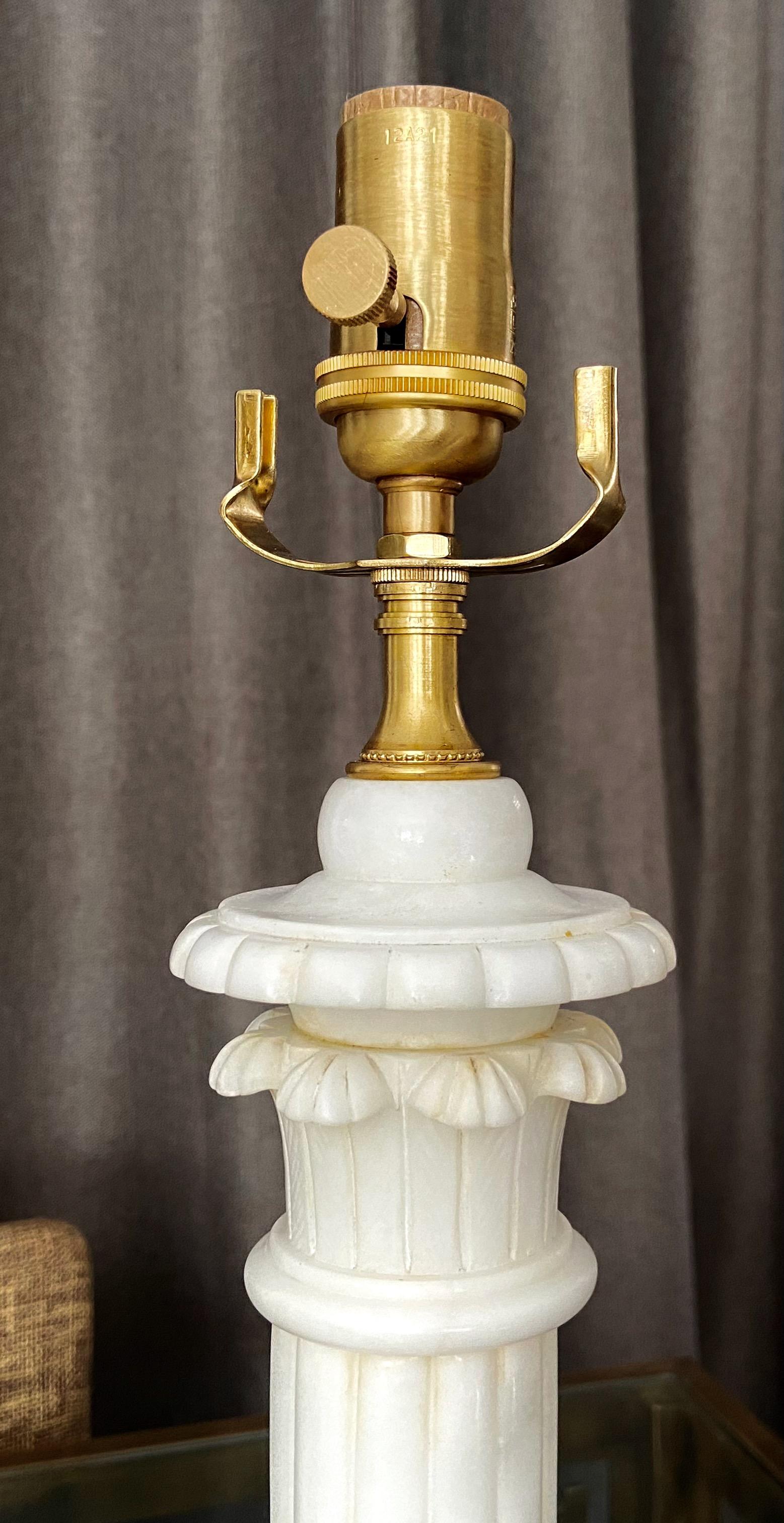 Pair Italian Column Neoclassic Alabaster Table Lamps 6