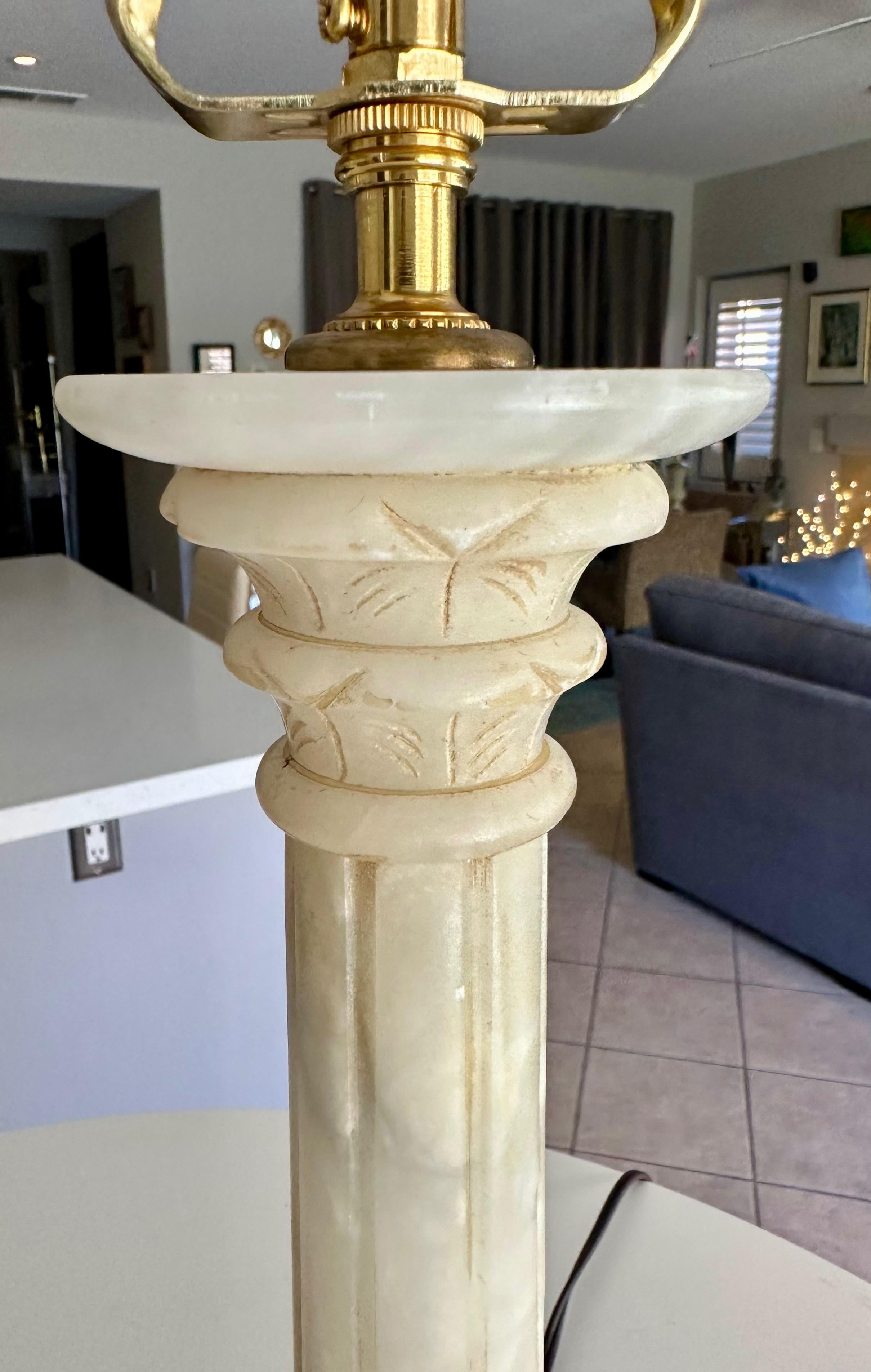 Pair Italian Column Neoclassic Alabaster Table Lamps 6