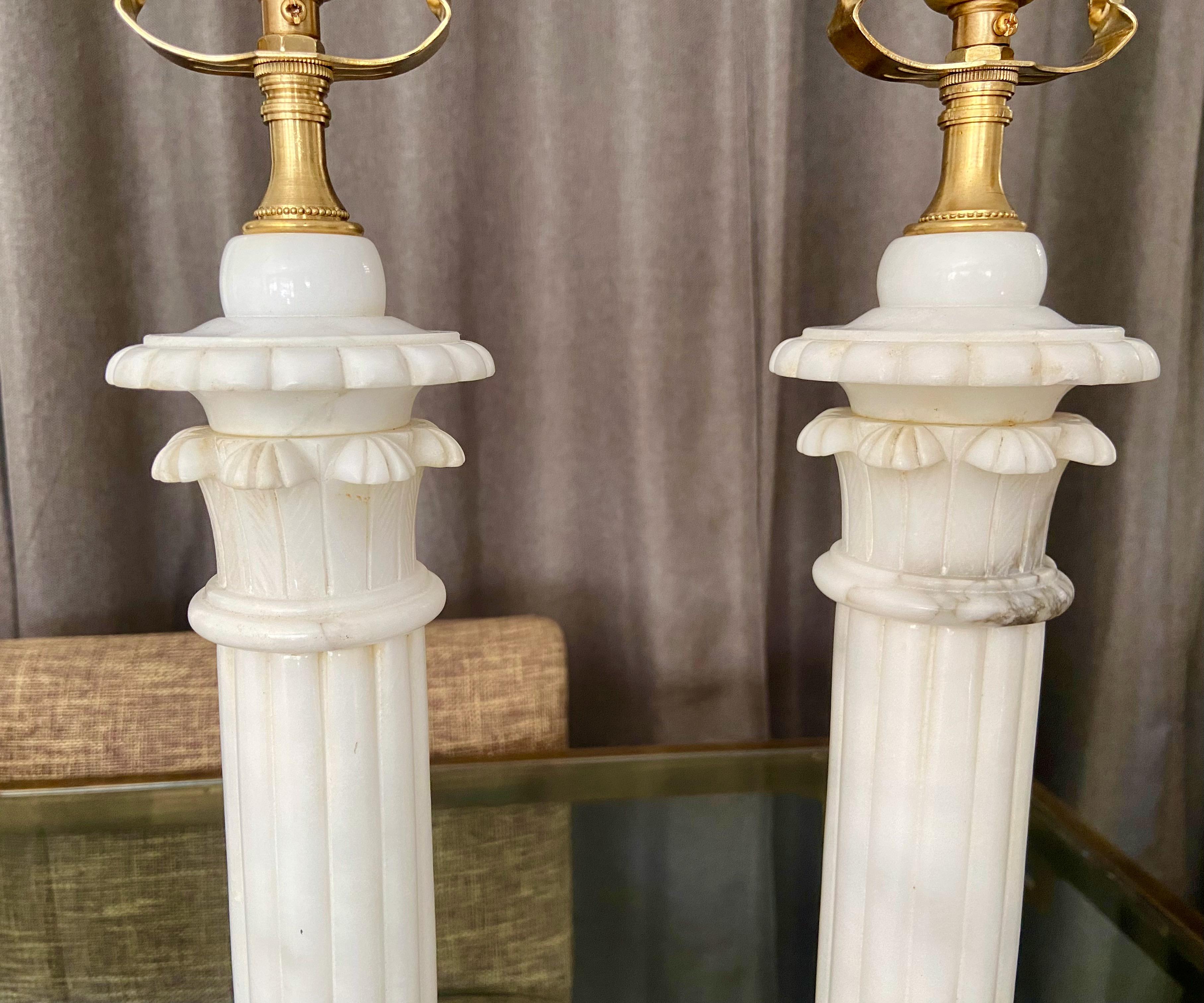 Pair Italian Column Neoclassic Alabaster Table Lamps 7
