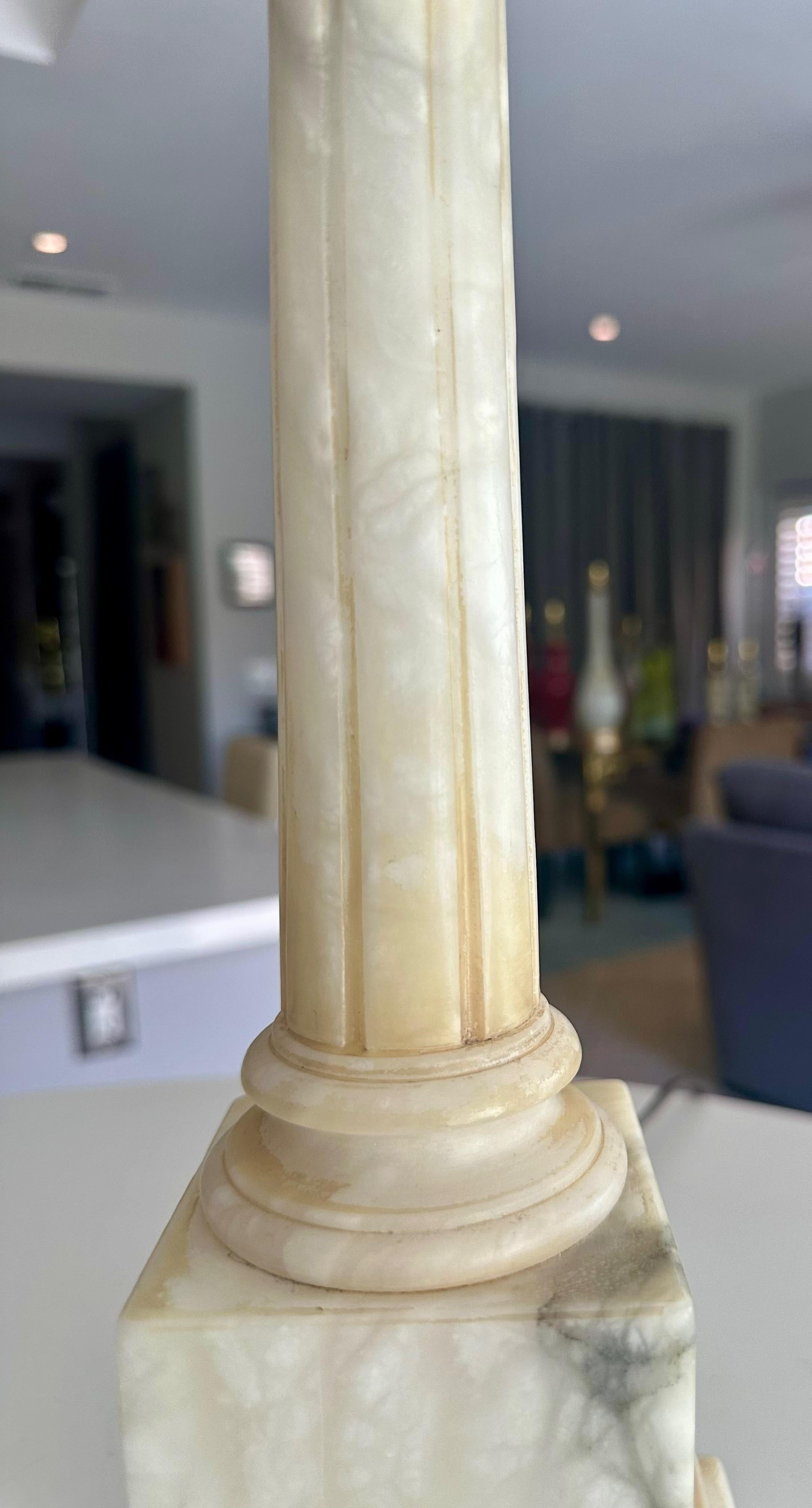 Pair Italian Column Neoclassic Alabaster Table Lamps 7
