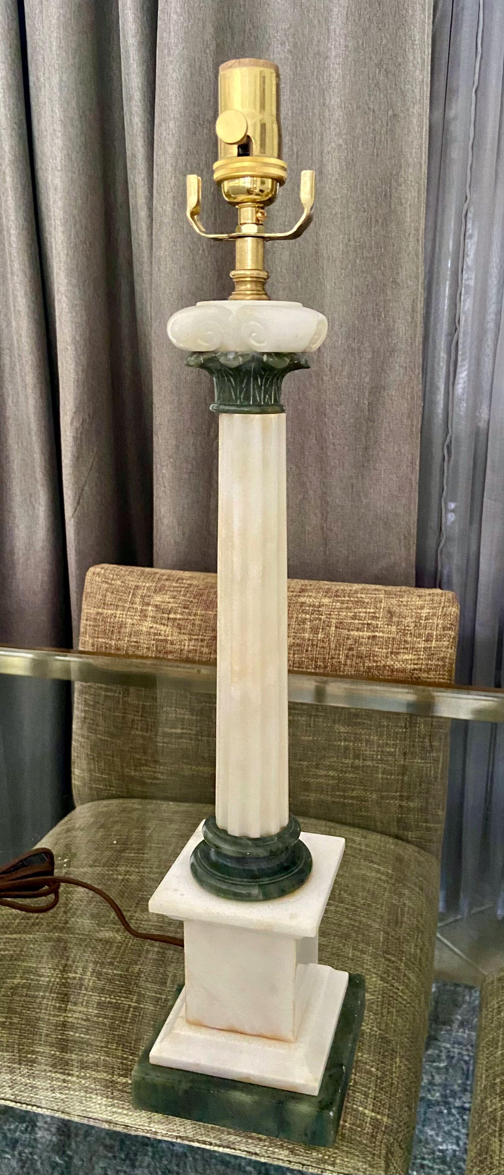 Pair Italian Column Neoclassic Alabaster Table Lamps For Sale 8