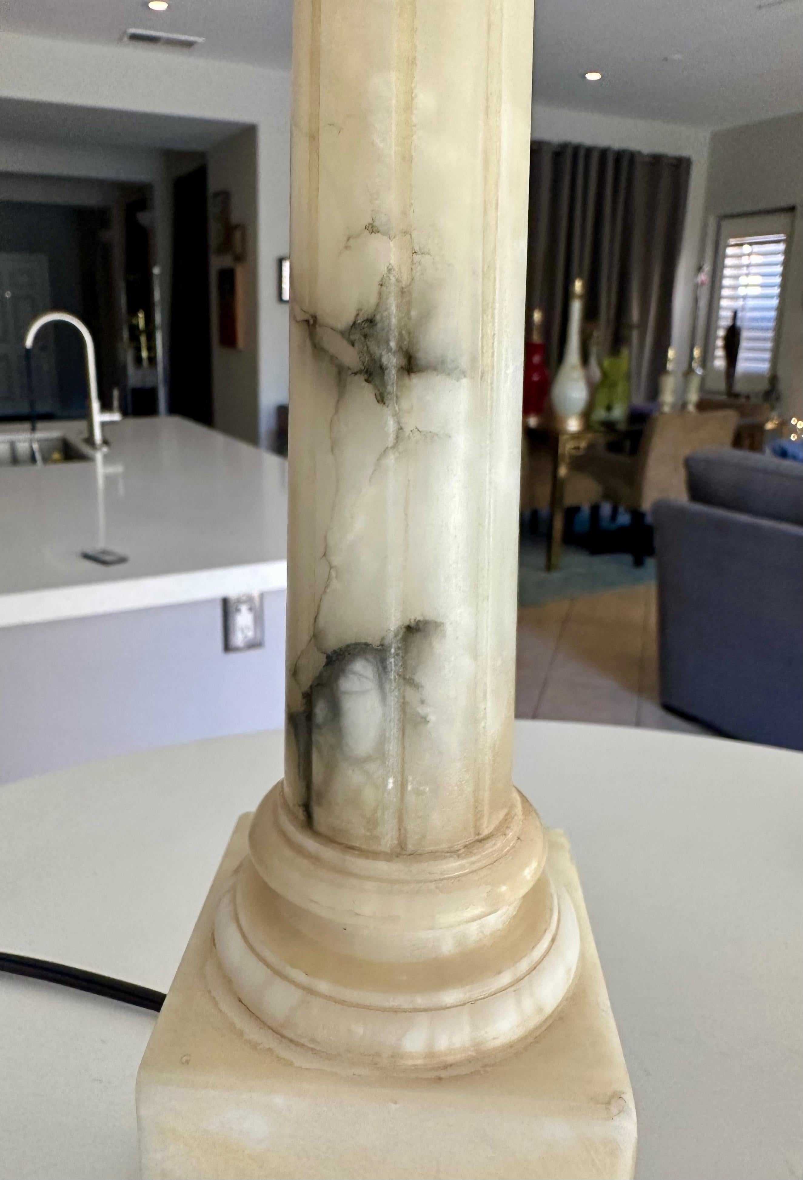 Pair Italian Column Neoclassic Alabaster Table Lamps 8