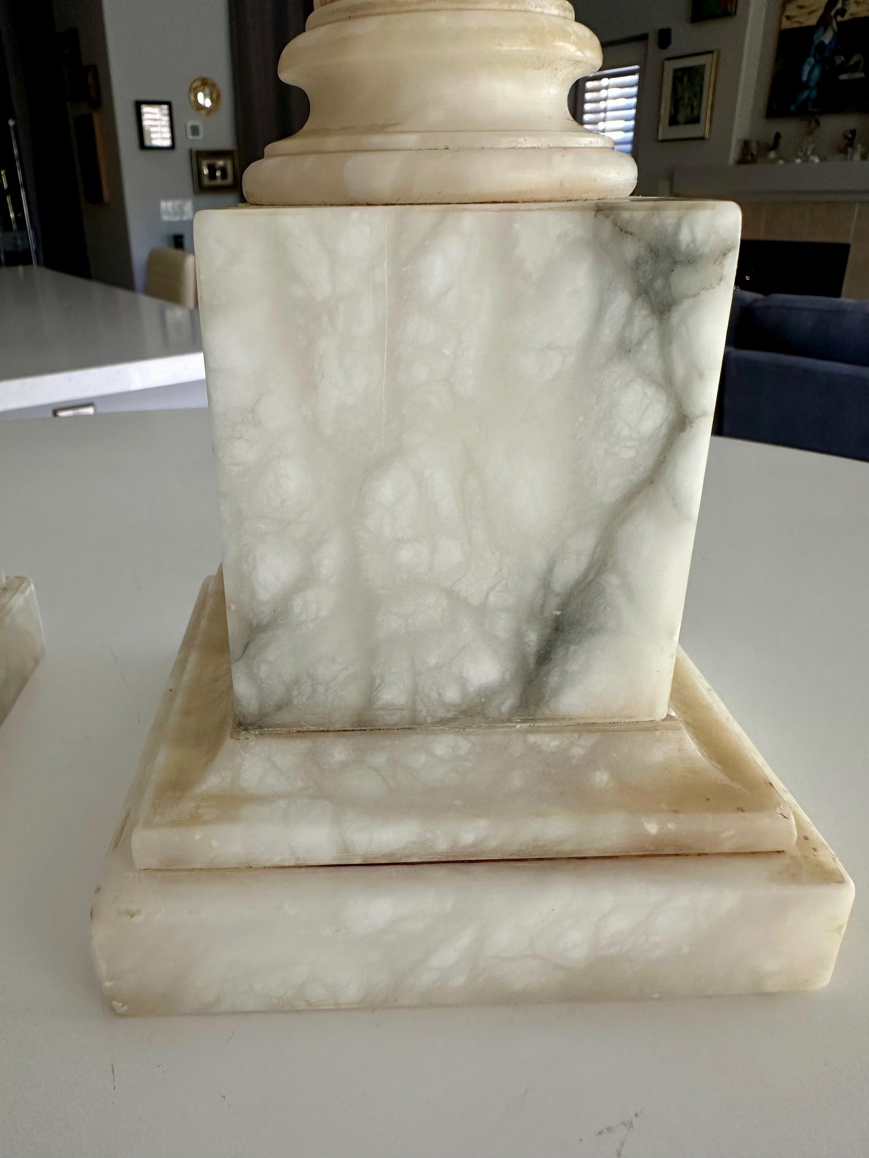 Pair Italian Column Neoclassic Alabaster Table Lamps 9