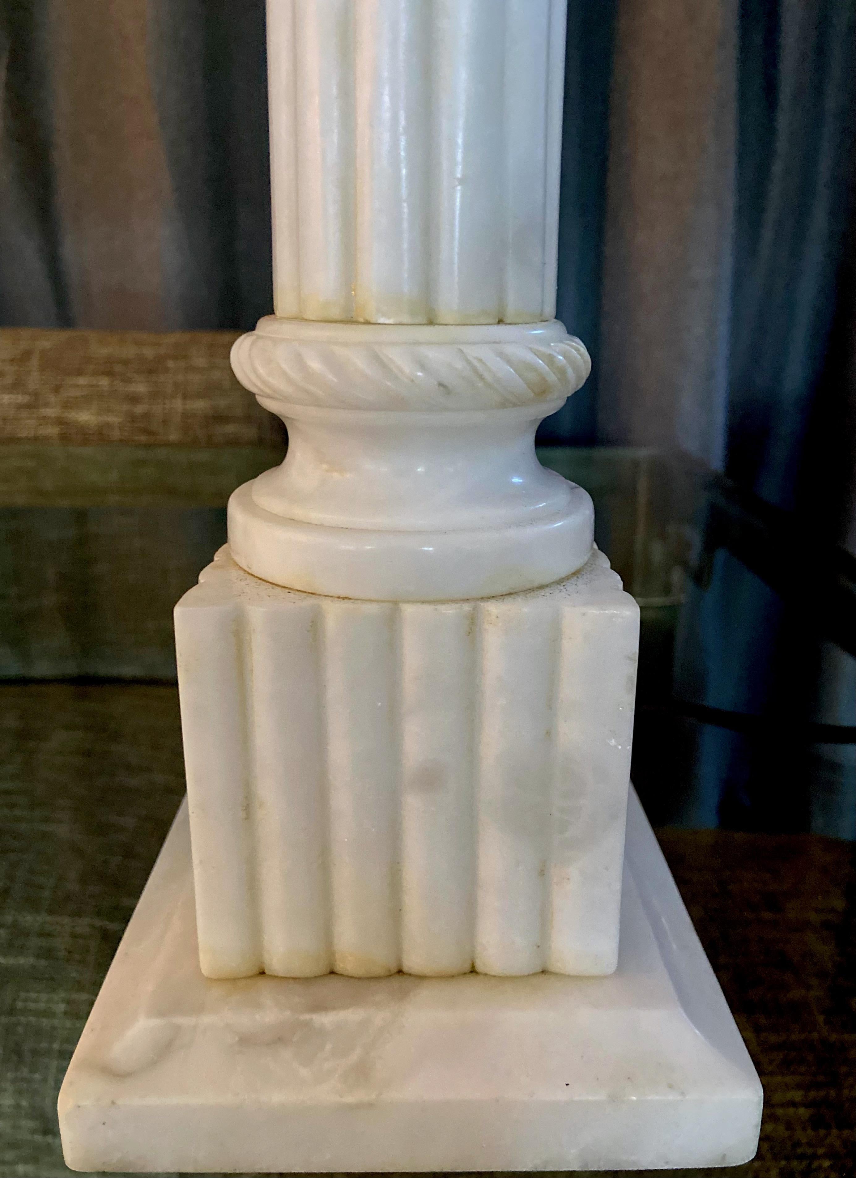 Pair Italian Column Neoclassic Alabaster Table Lamps 10