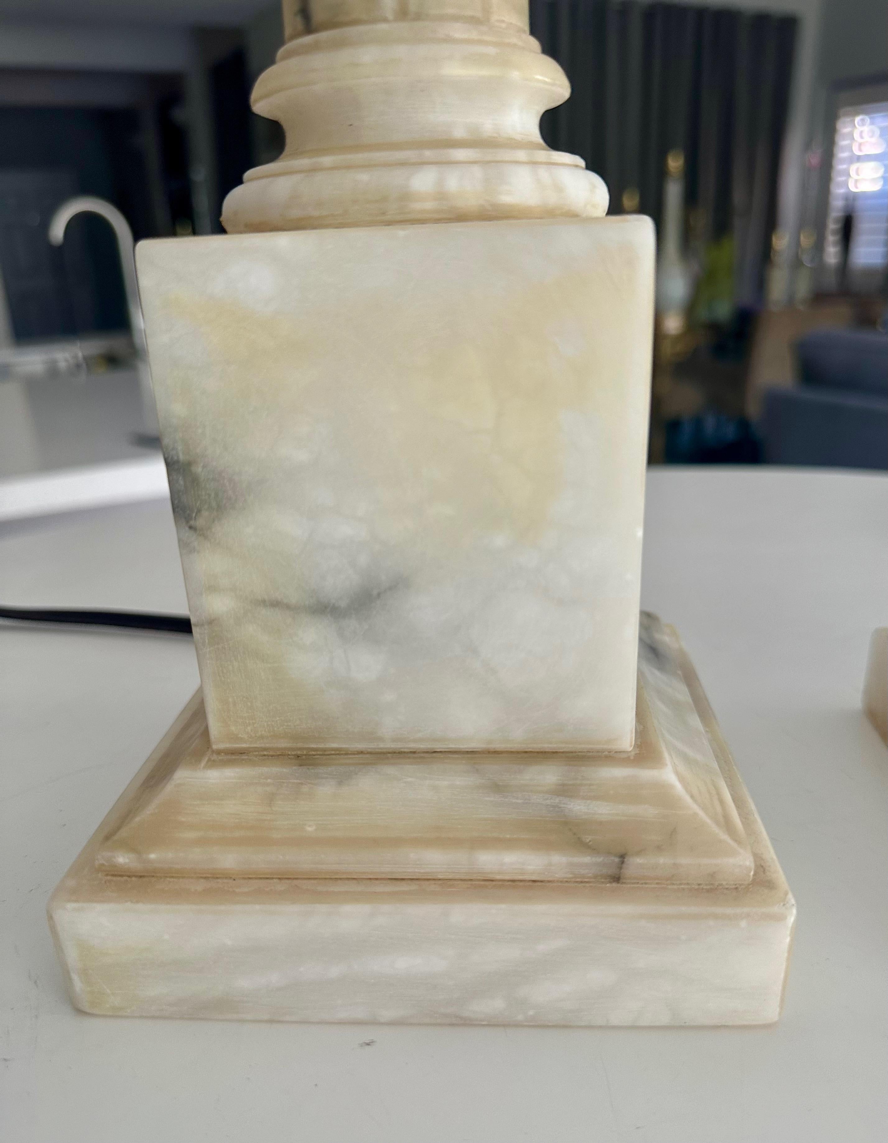 Pair Italian Column Neoclassic Alabaster Table Lamps 10