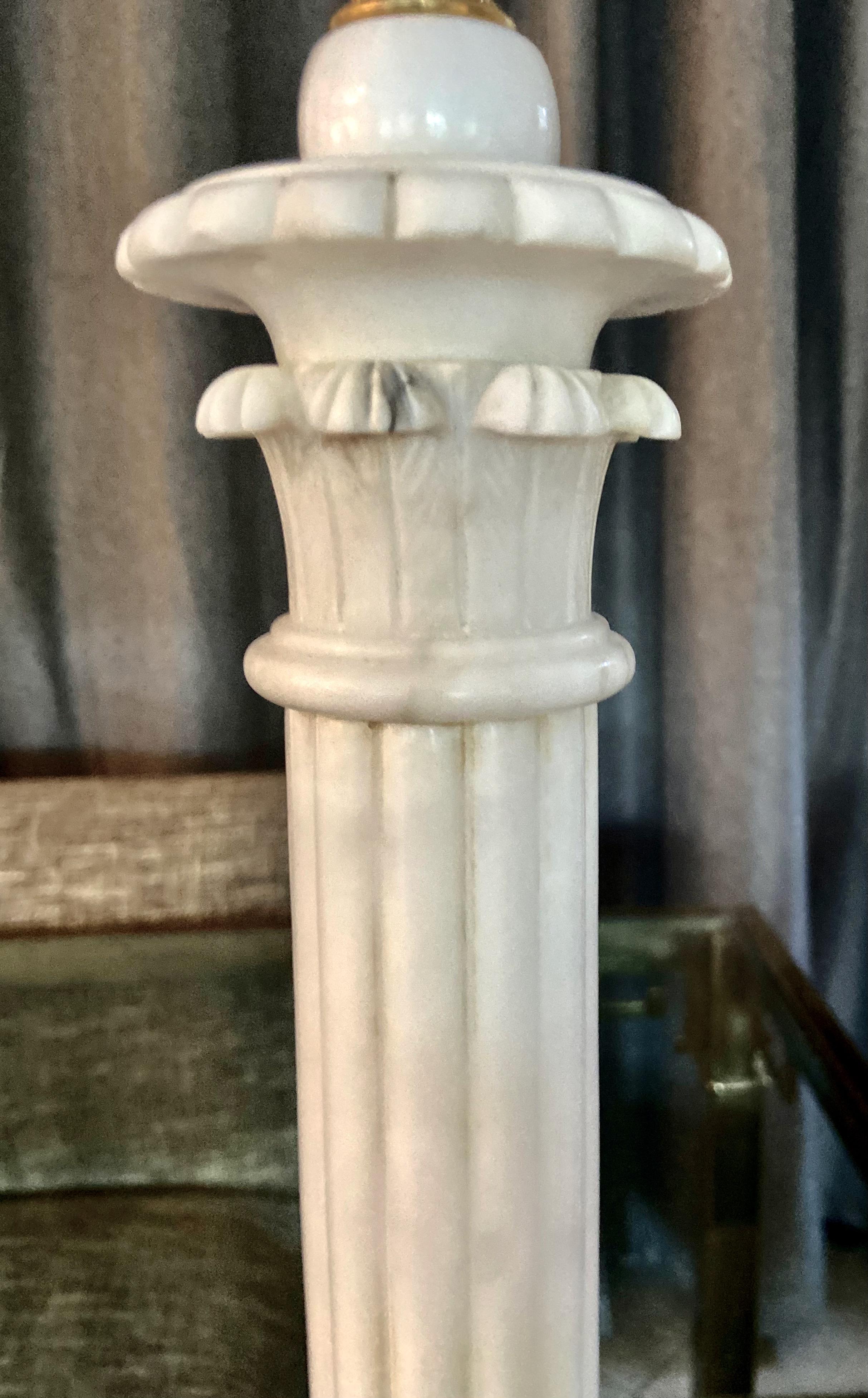Pair Italian Column Neoclassic Alabaster Table Lamps 13