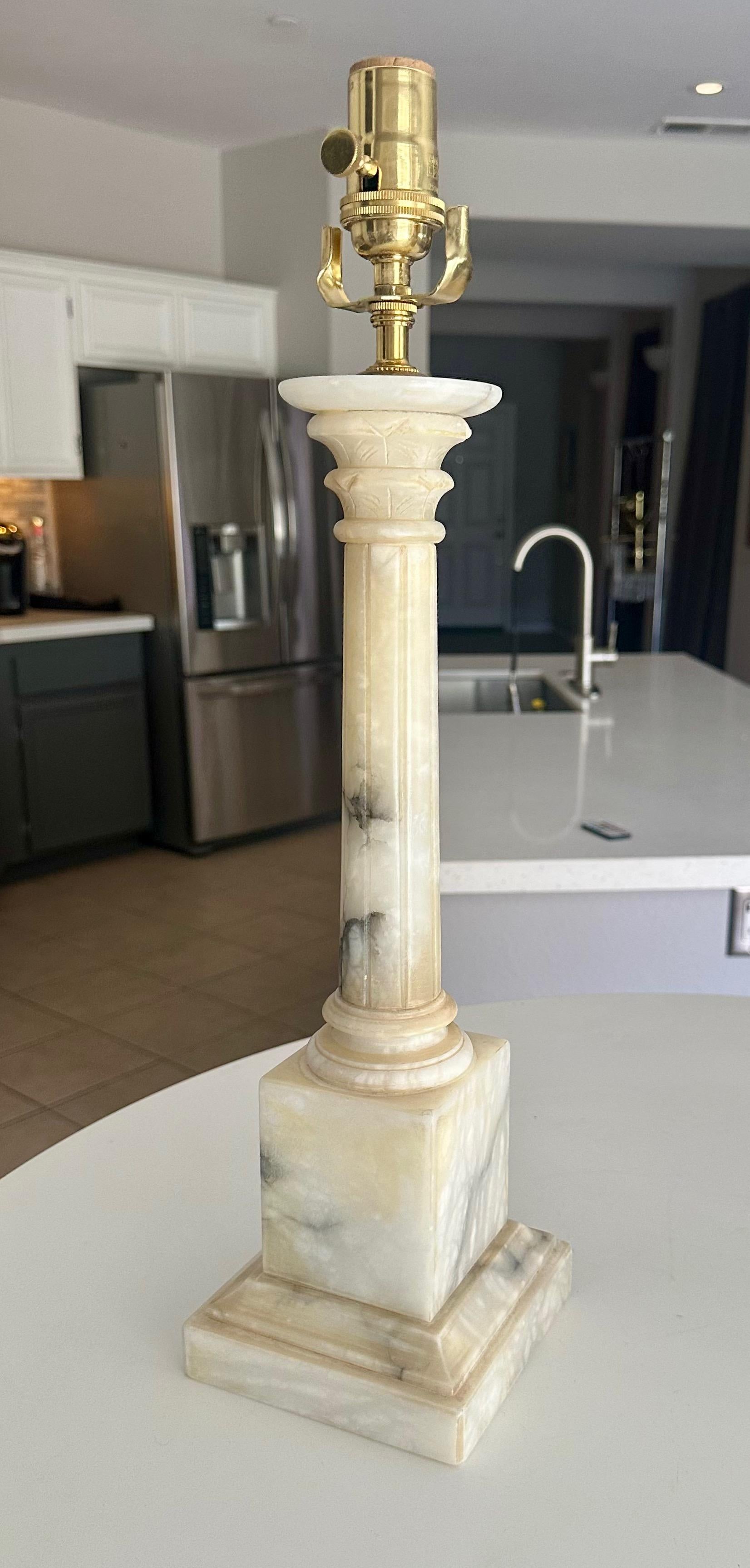 Pair Italian Column Neoclassic Alabaster Table Lamps 2