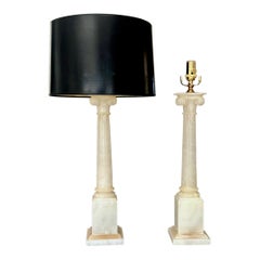 Pair Italian Column Neoclassic Alabaster Table Lamps