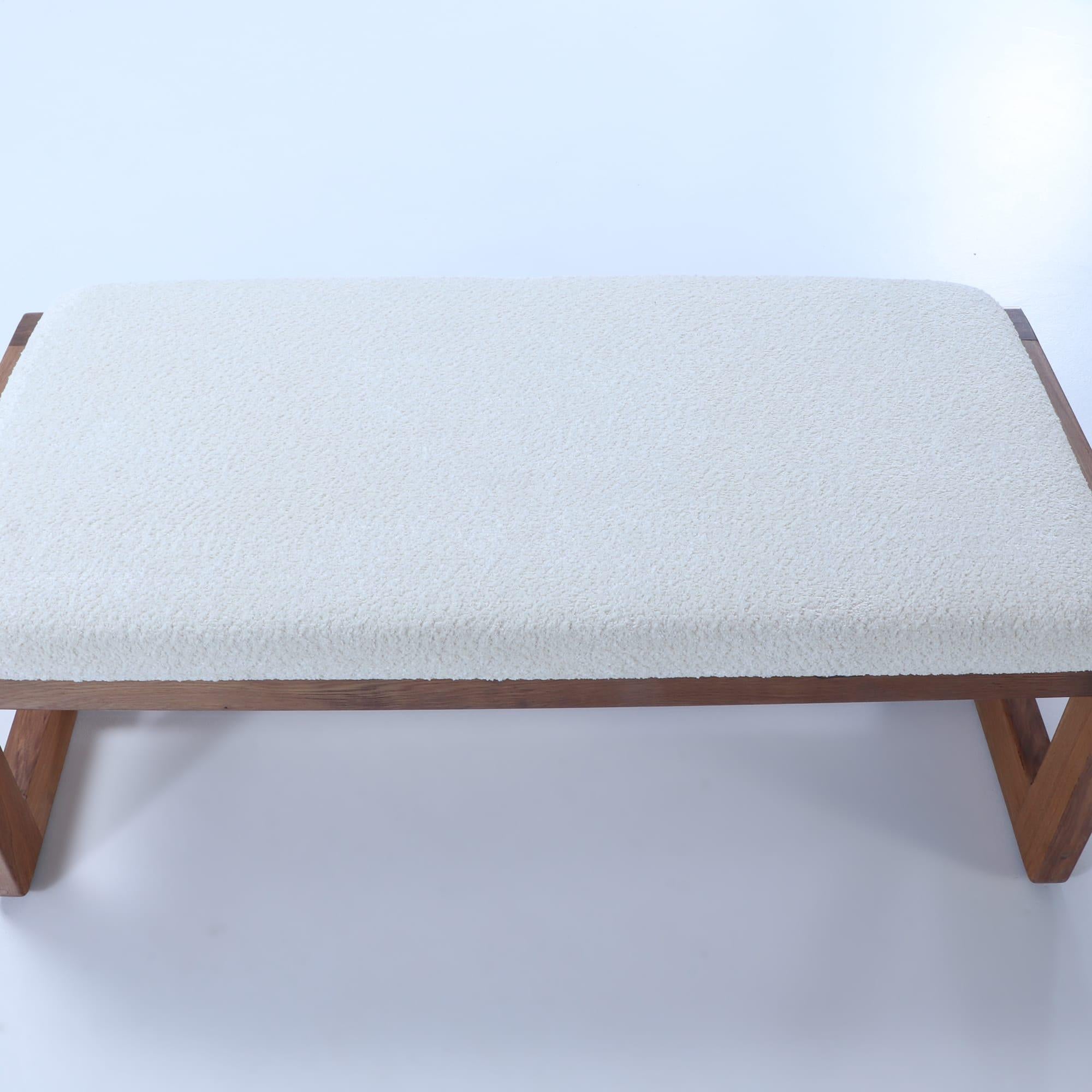 Pair Italian contemporary oak benches done in a boucle white fabric For Sale 4