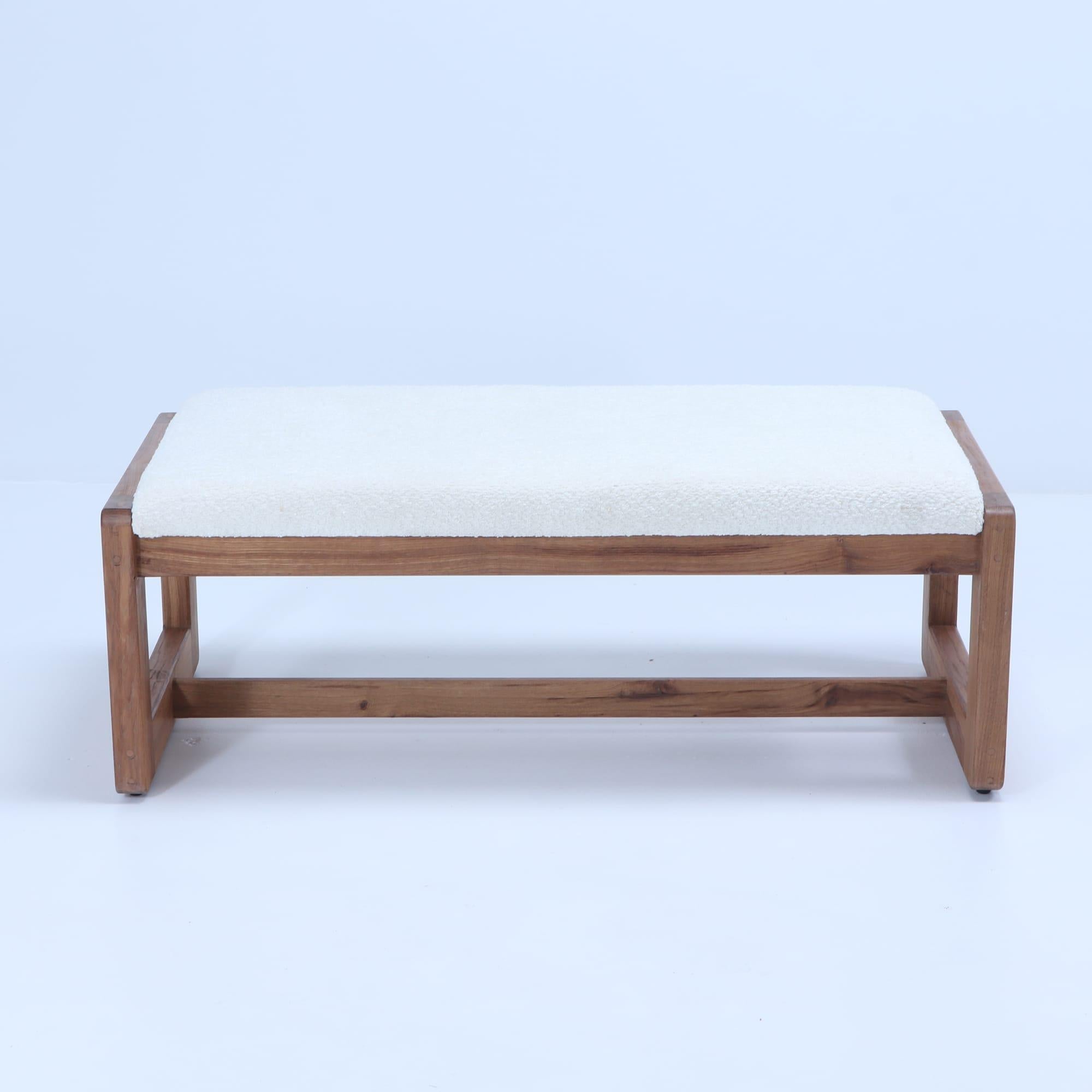Modern Pair Italian contemporary oak benches done in a boucle white fabric For Sale