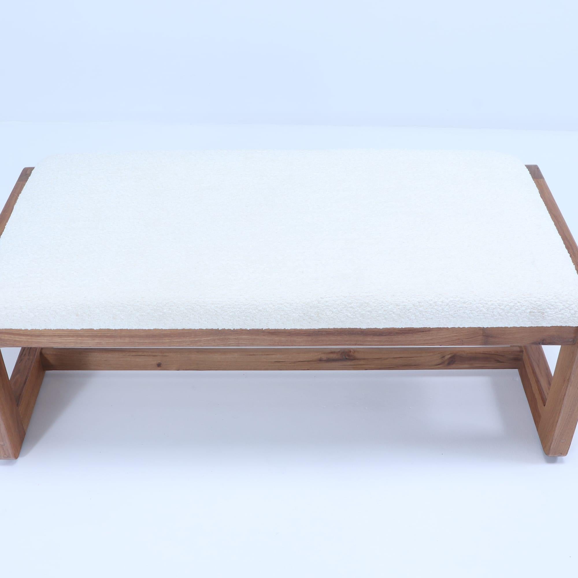Contemporary Pair Italian contemporary oak benches done in a boucle white fabric For Sale
