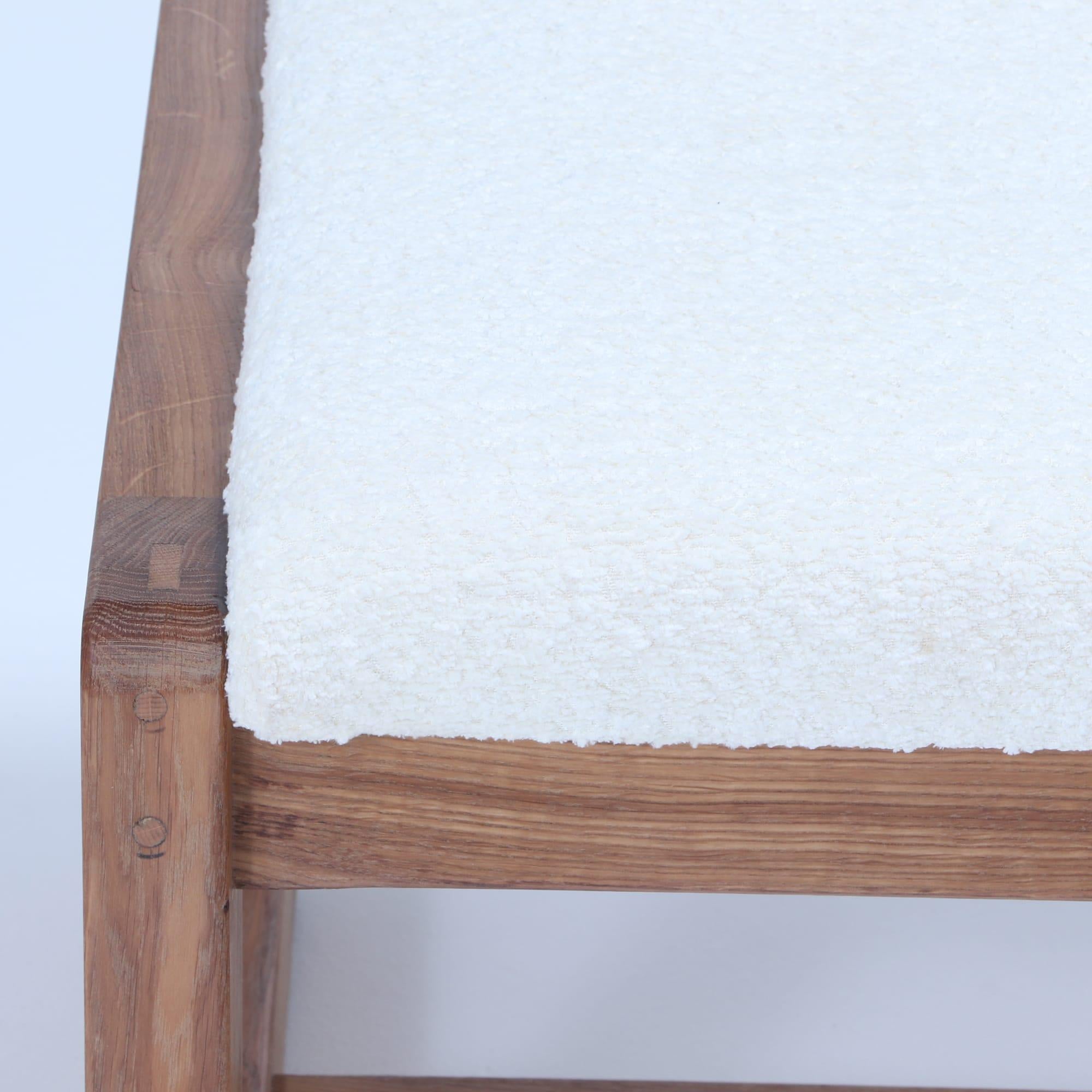 Bouclé Pair Italian contemporary oak benches done in a boucle white fabric For Sale